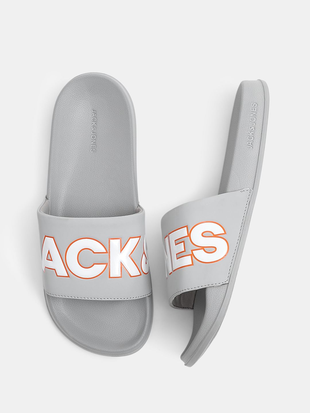 Grey Contrast Logo PU Pool Sliders