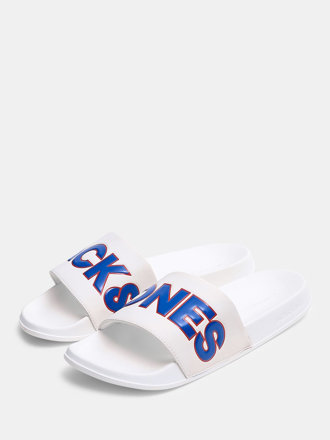White Contrast Logo PU Pool Sliders
