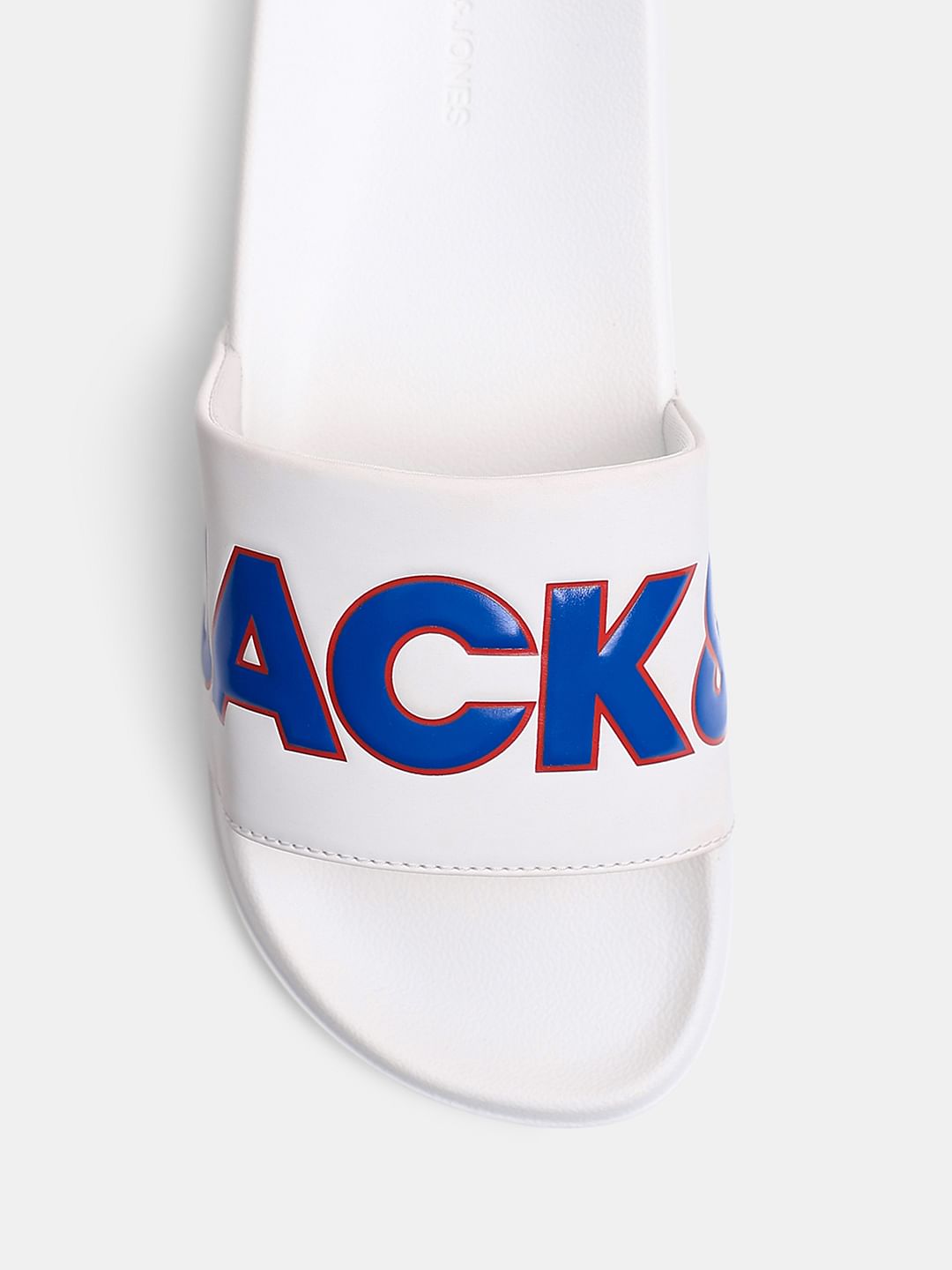 White Contrast Logo PU Pool Sliders