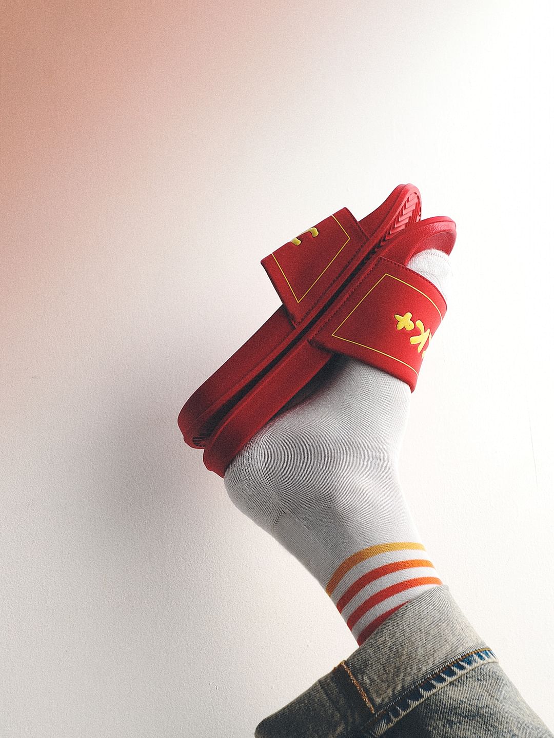 Red Shinny Logo Print Pool Sliders