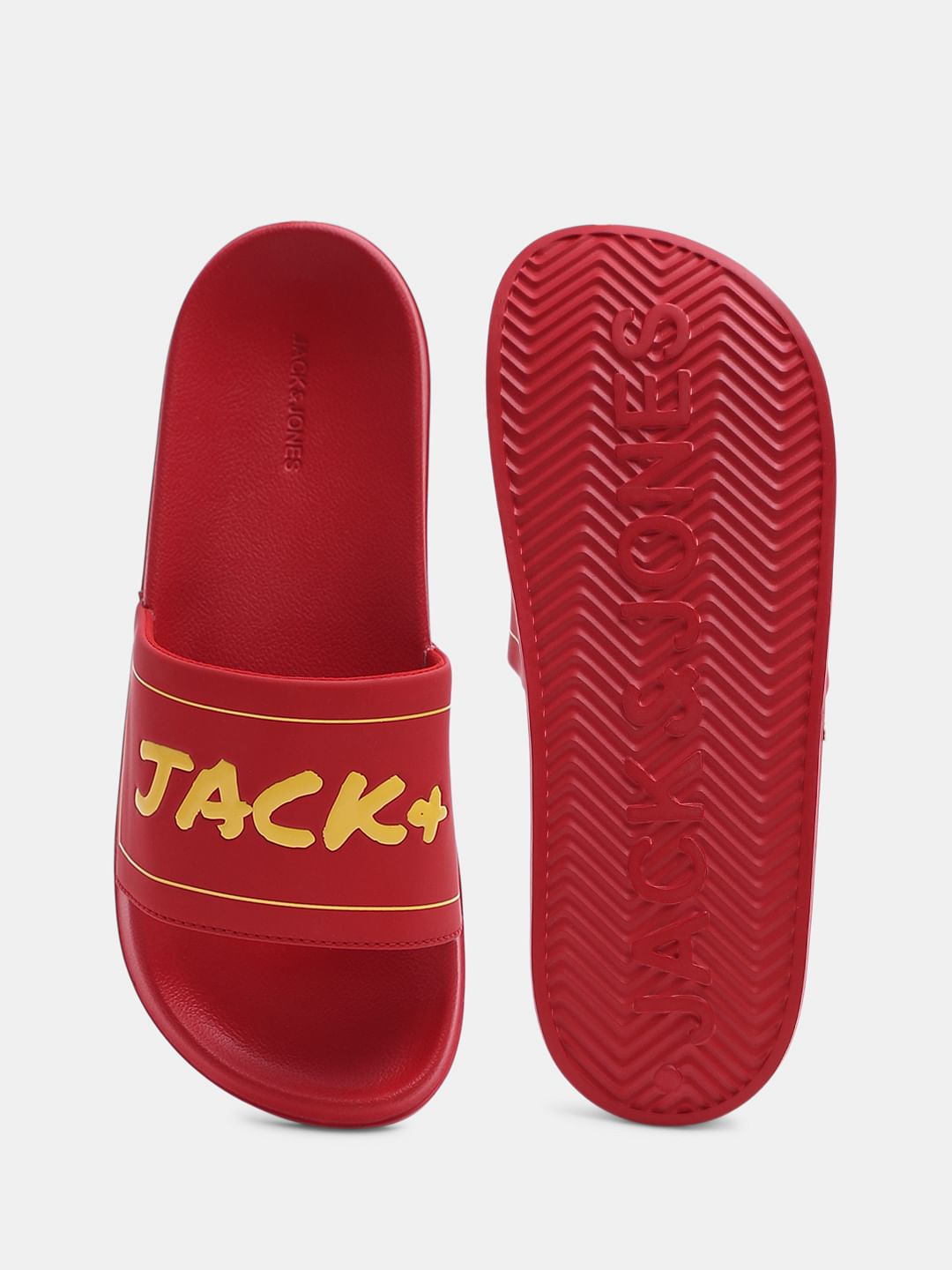 Red Shinny Logo Print Pool Sliders