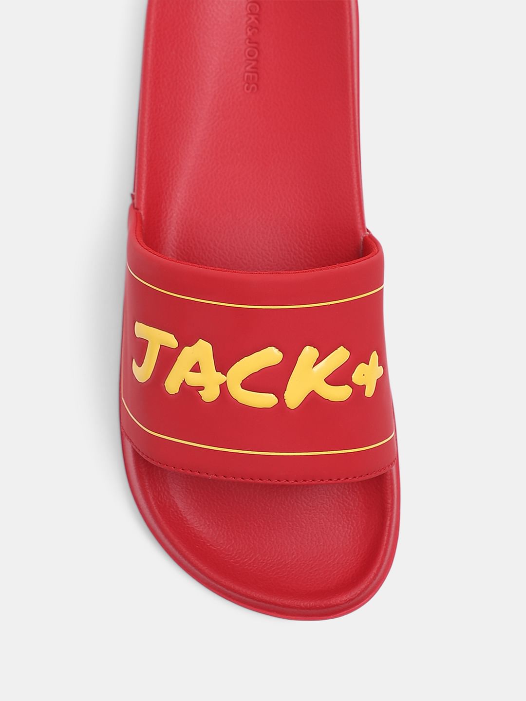 Red Shinny Logo Print Pool Sliders