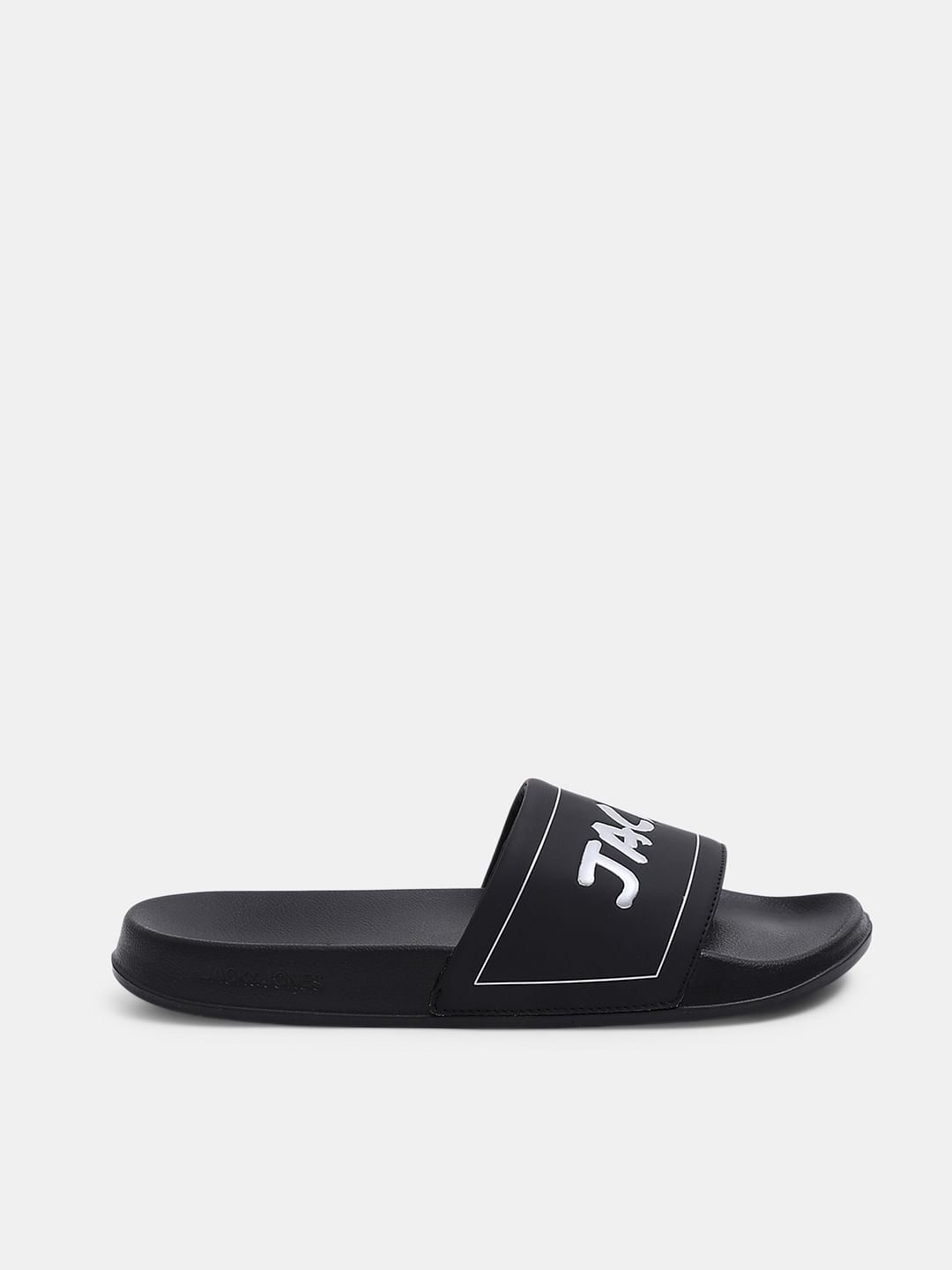Black Logo Print Pool Sliders