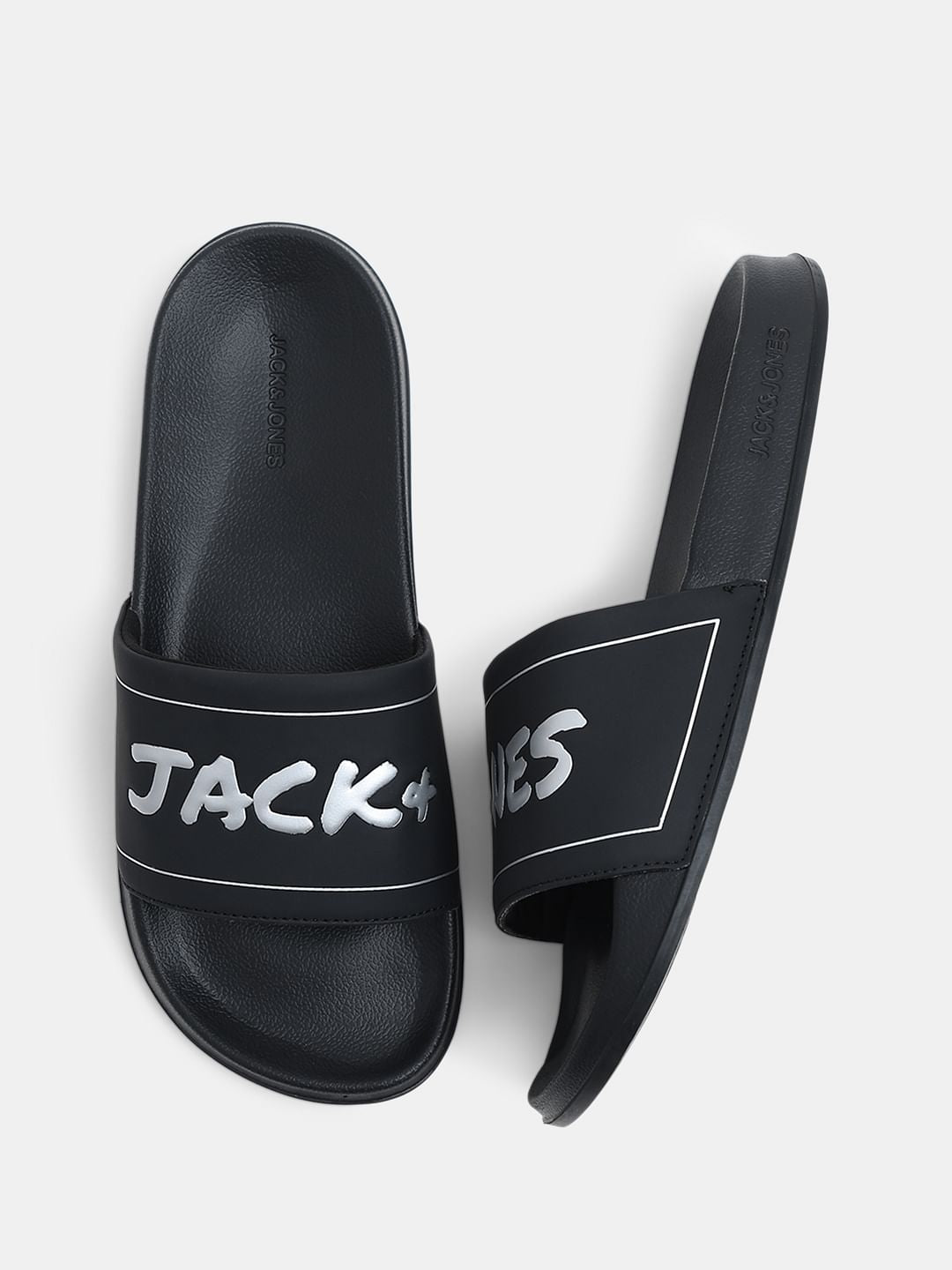 Black Logo Print Pool Sliders