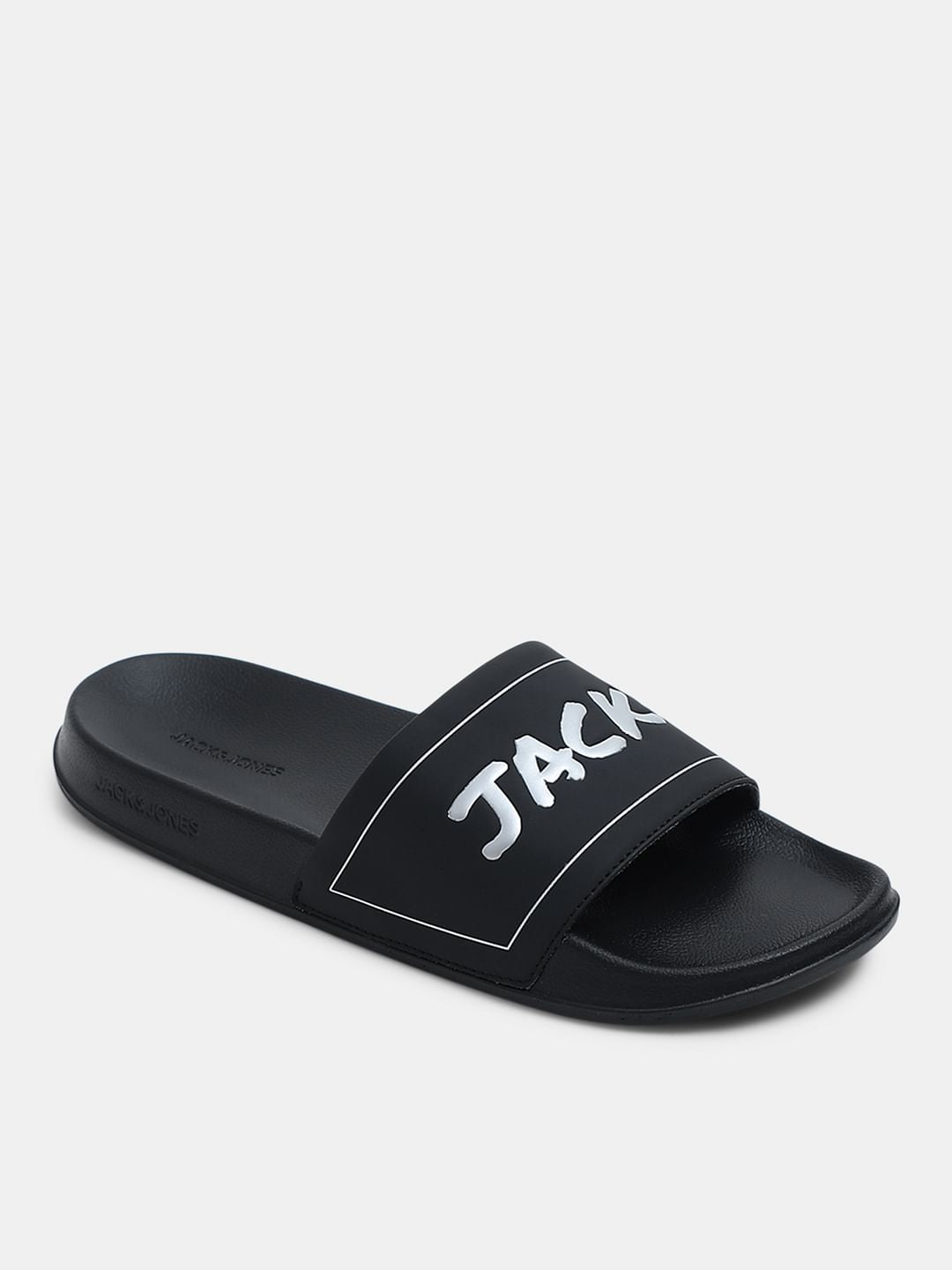 Black Logo Print Pool Sliders