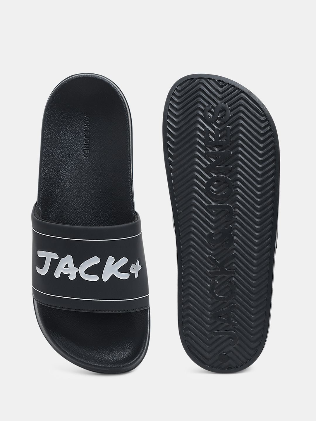 Black Logo Print Pool Sliders