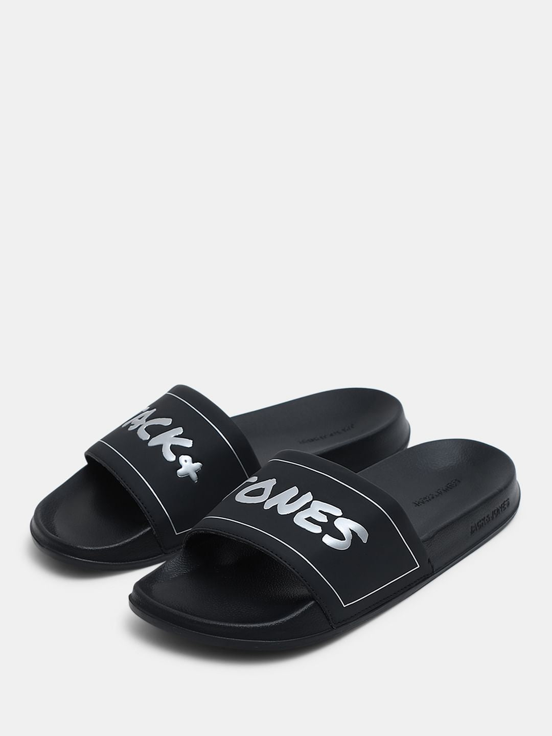 Black Logo Print Pool Sliders