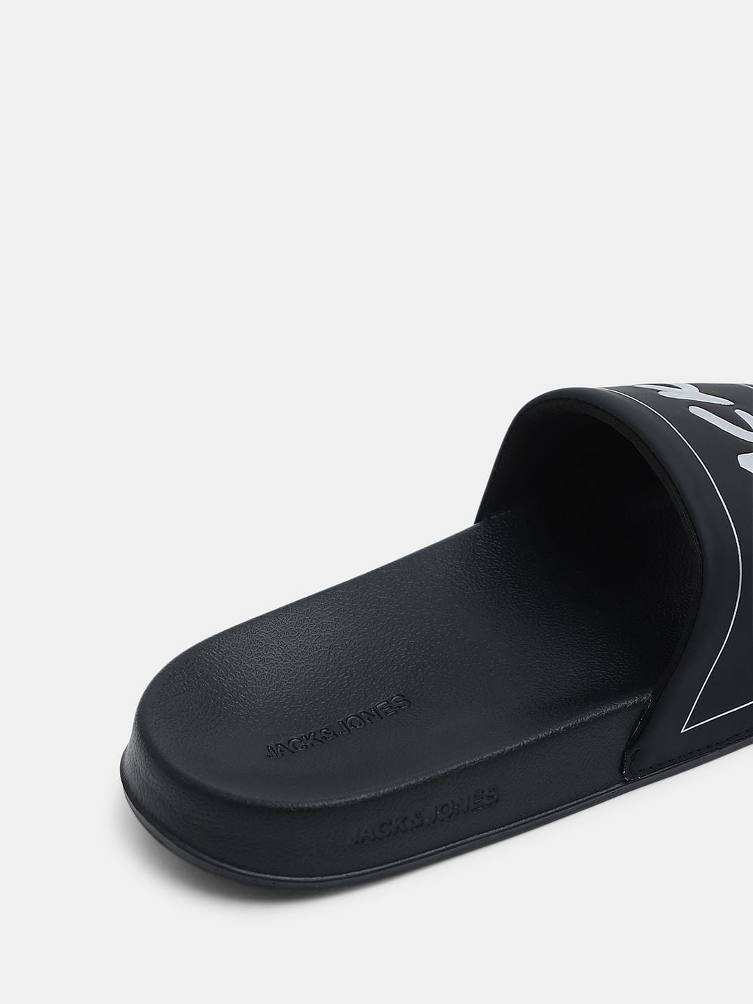 Black Logo Print Pool Sliders
