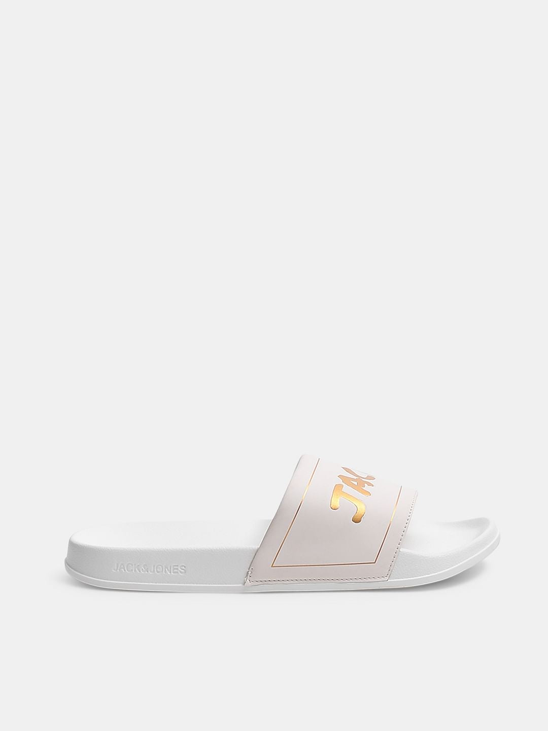 White Logo Print Pool Sliders