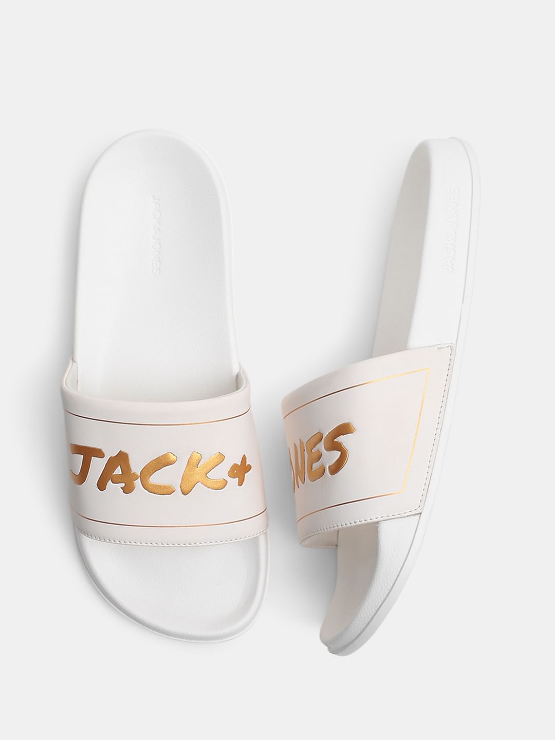 White Logo Print Pool Sliders