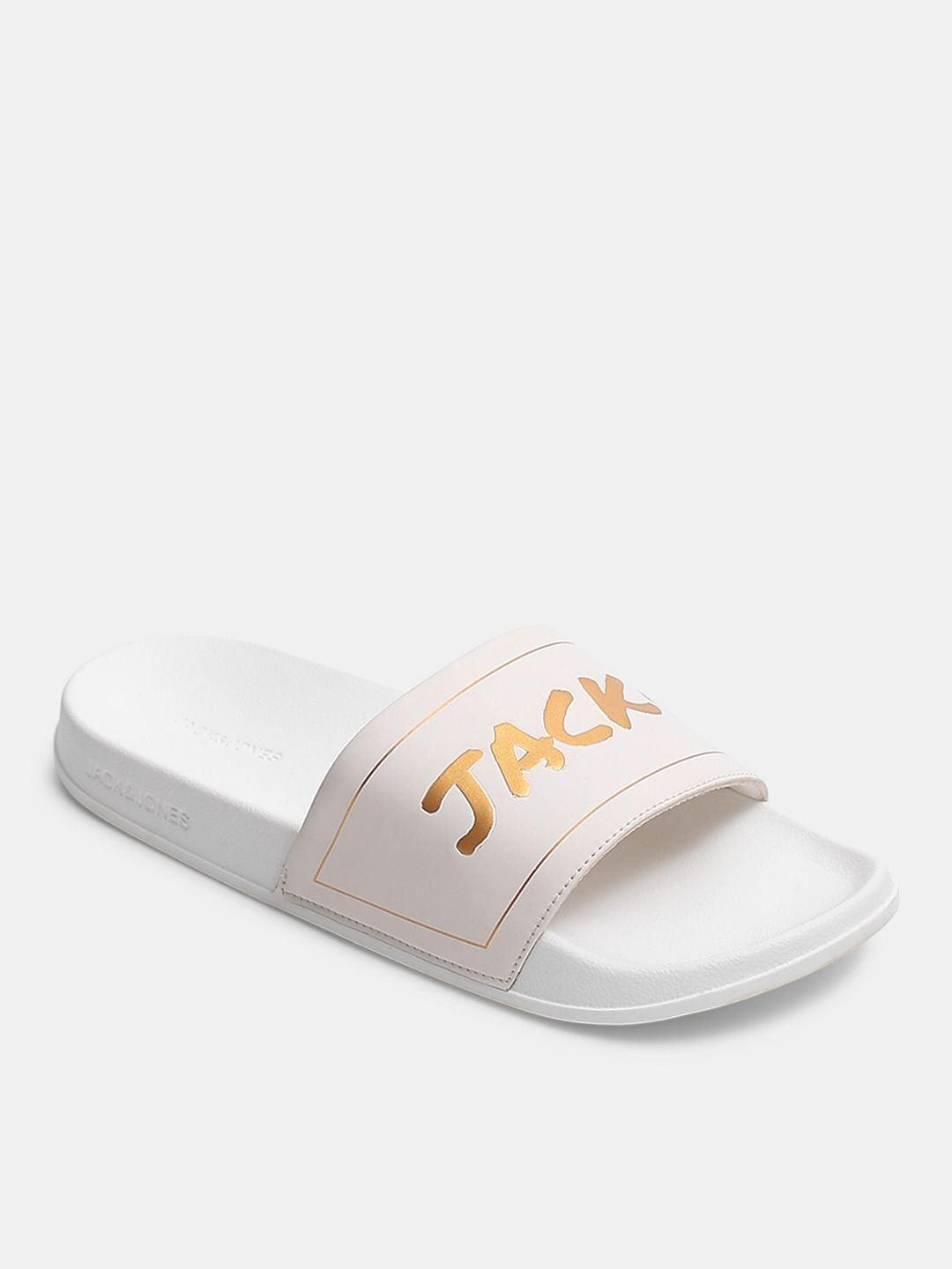 White Logo Print Pool Sliders