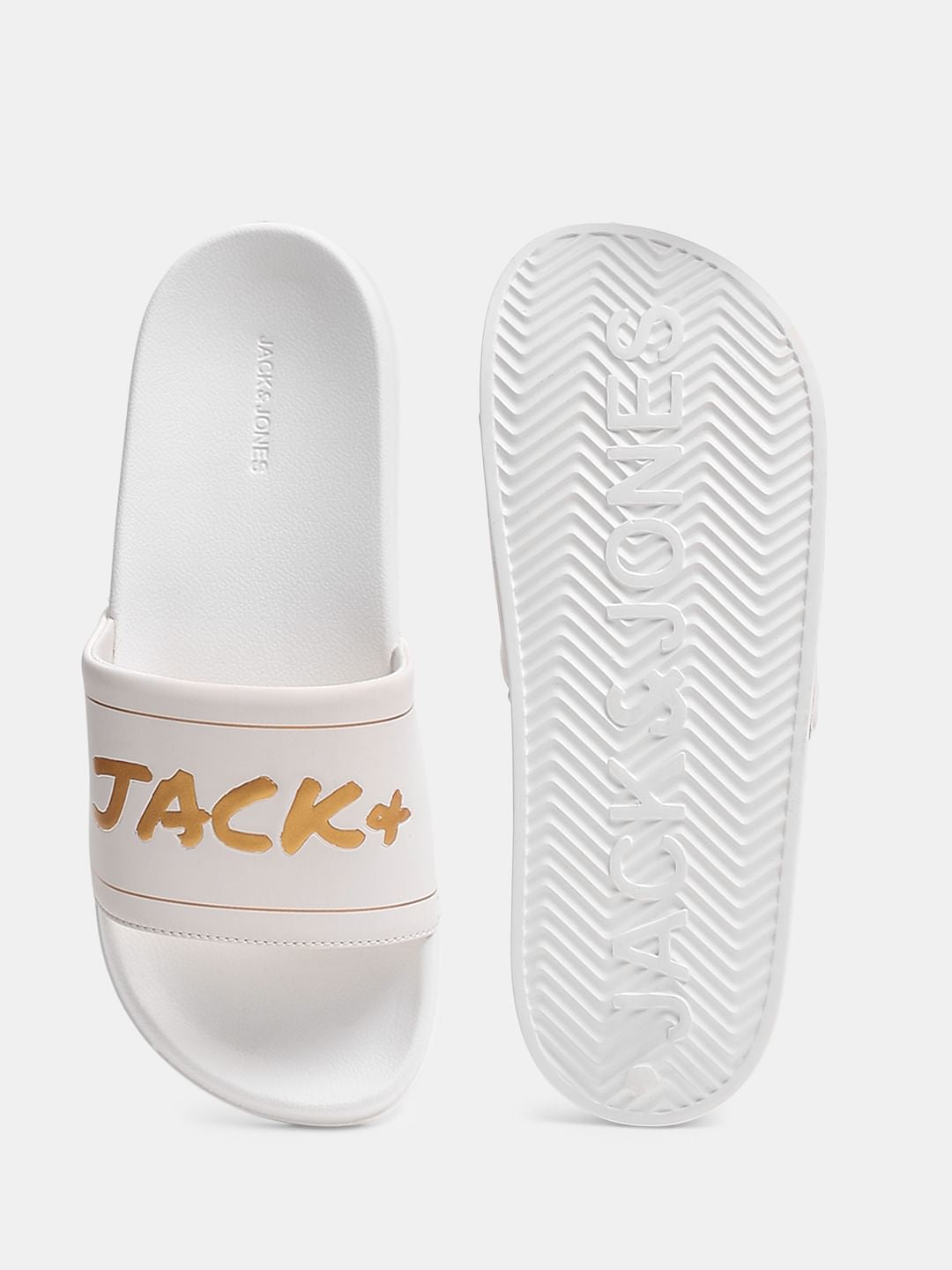 White Logo Print Pool Sliders