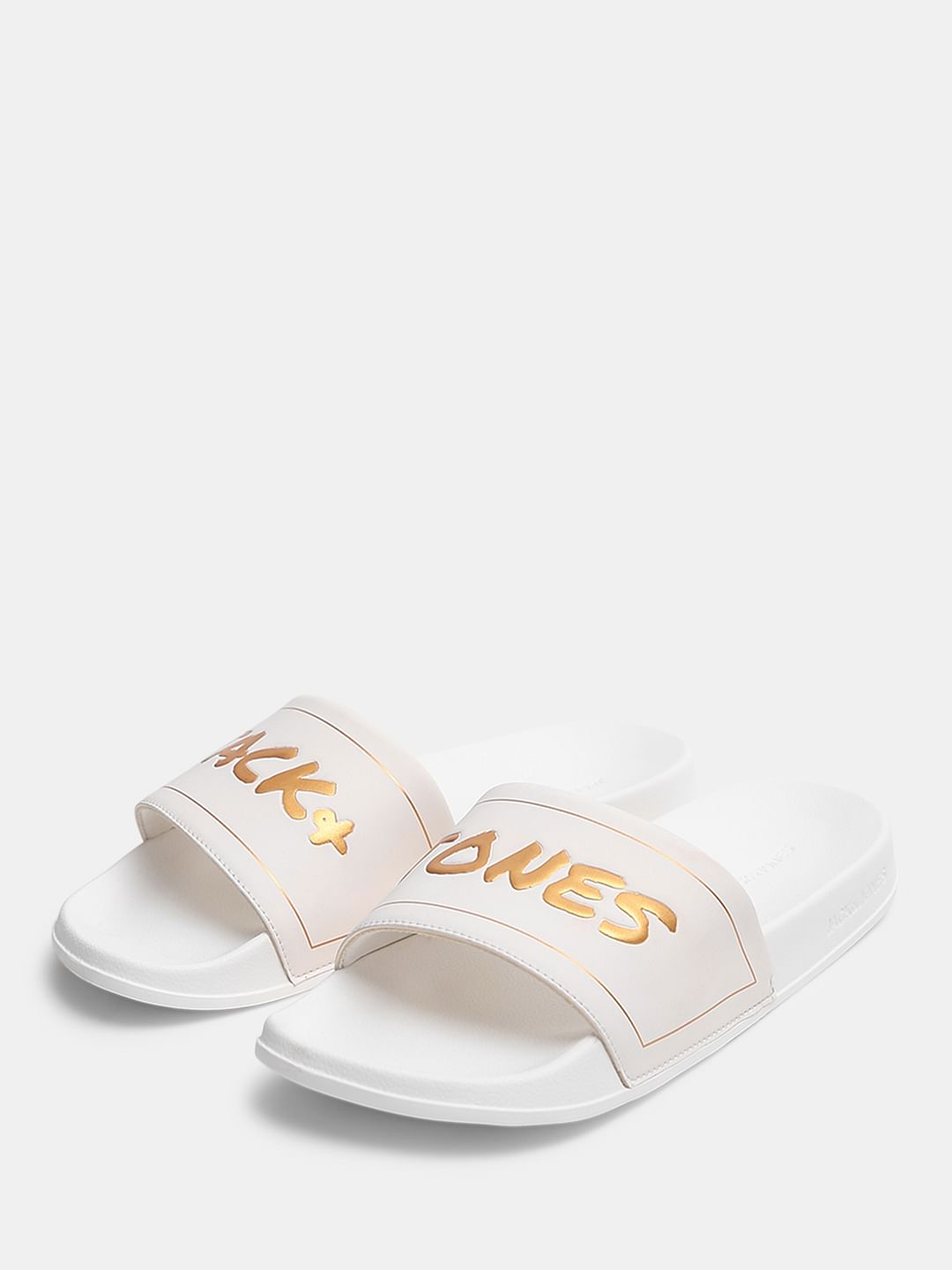 White Logo Print Pool Sliders