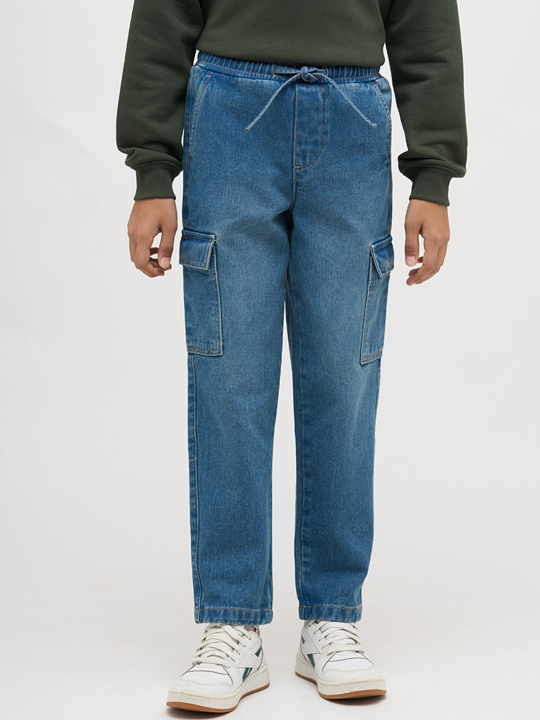 Boys Blue Washed Cargo Jeans