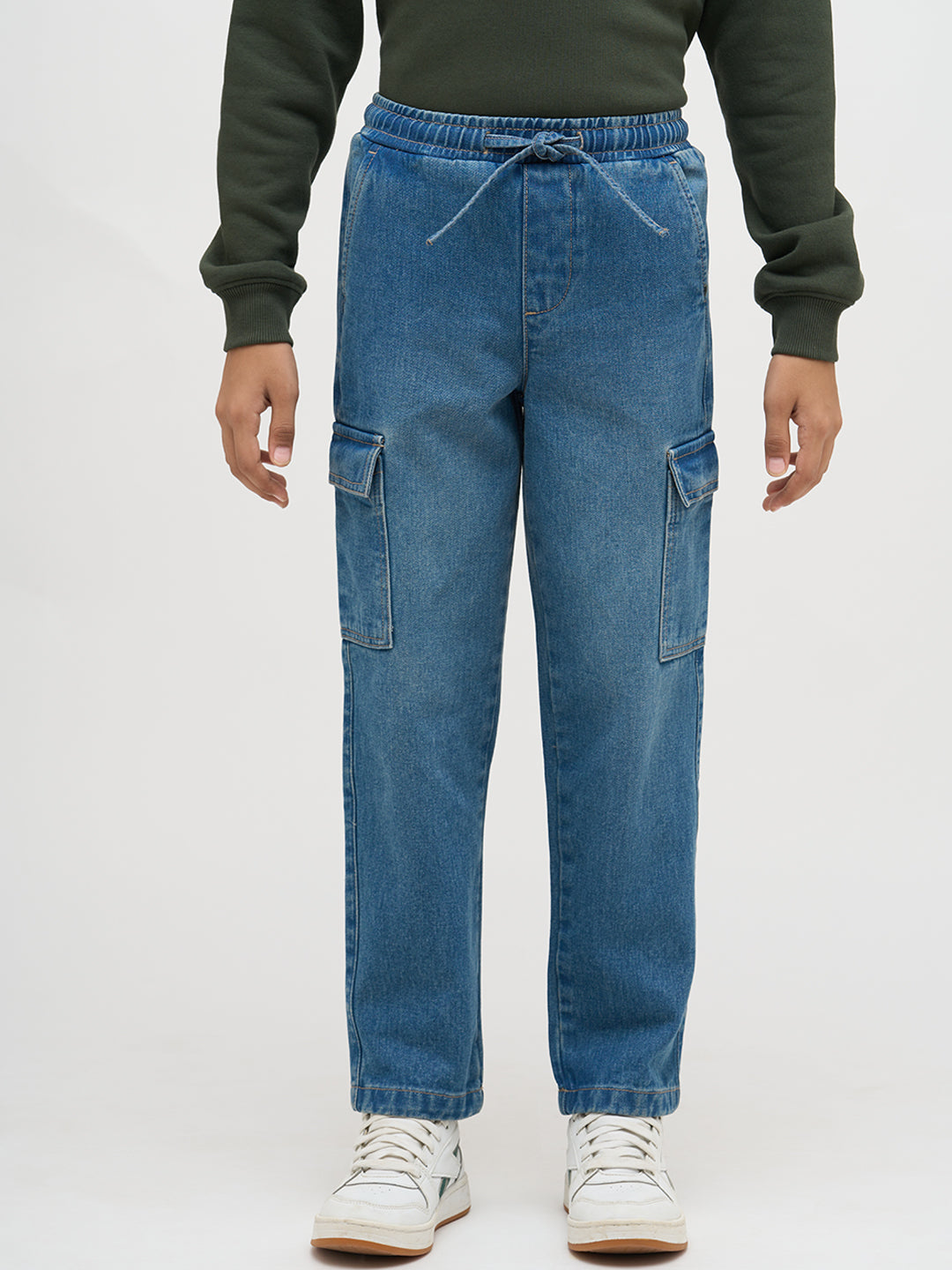 Boys Blue Washed Cargo Jeans