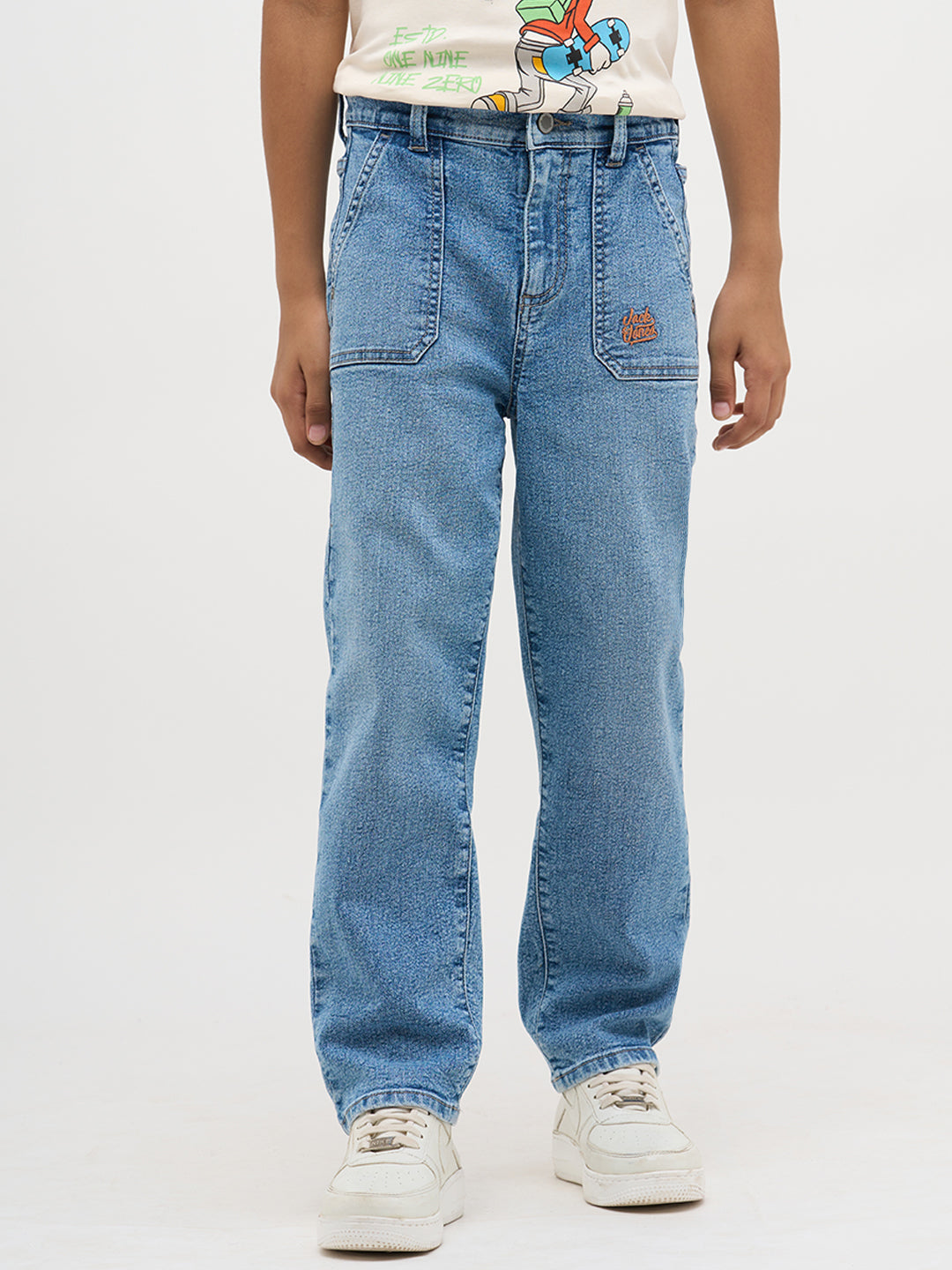 Light Blue Patch Pocket Loose Fit Jeans