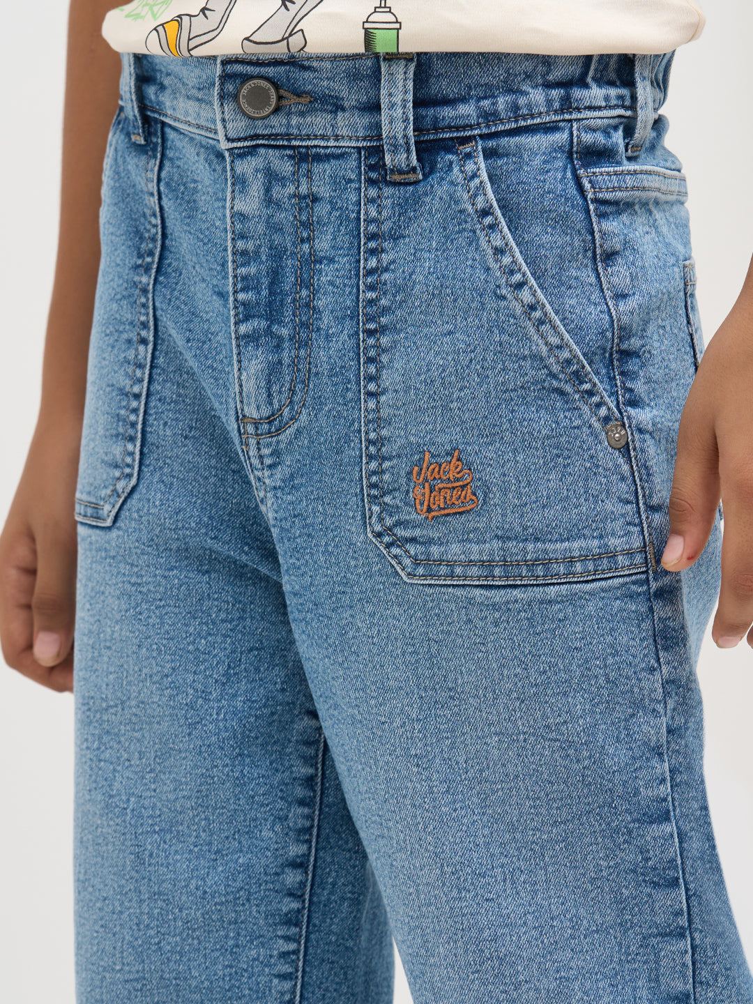 Light Blue Patch Pocket Loose Fit Jeans