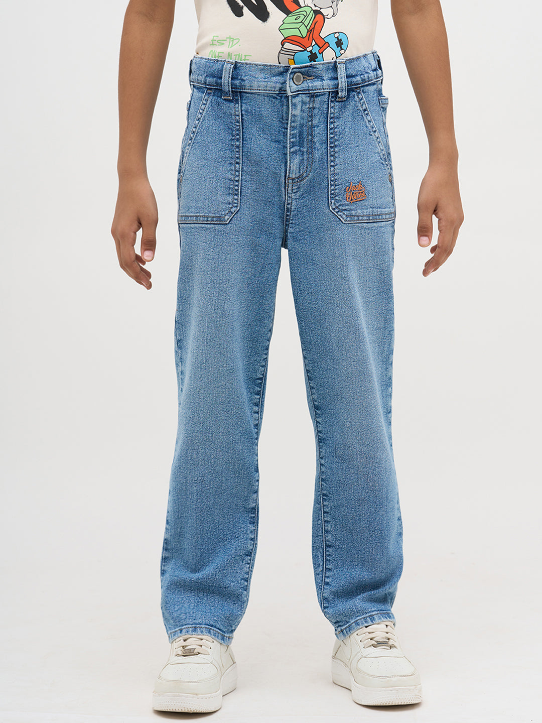 Light Blue Patch Pocket Loose Fit Jeans