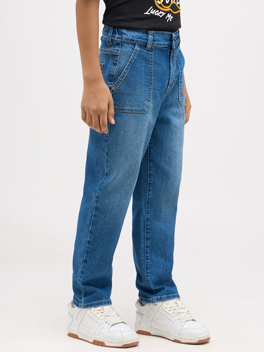 Boys Mid Rise Washed Loose Fit Jeans