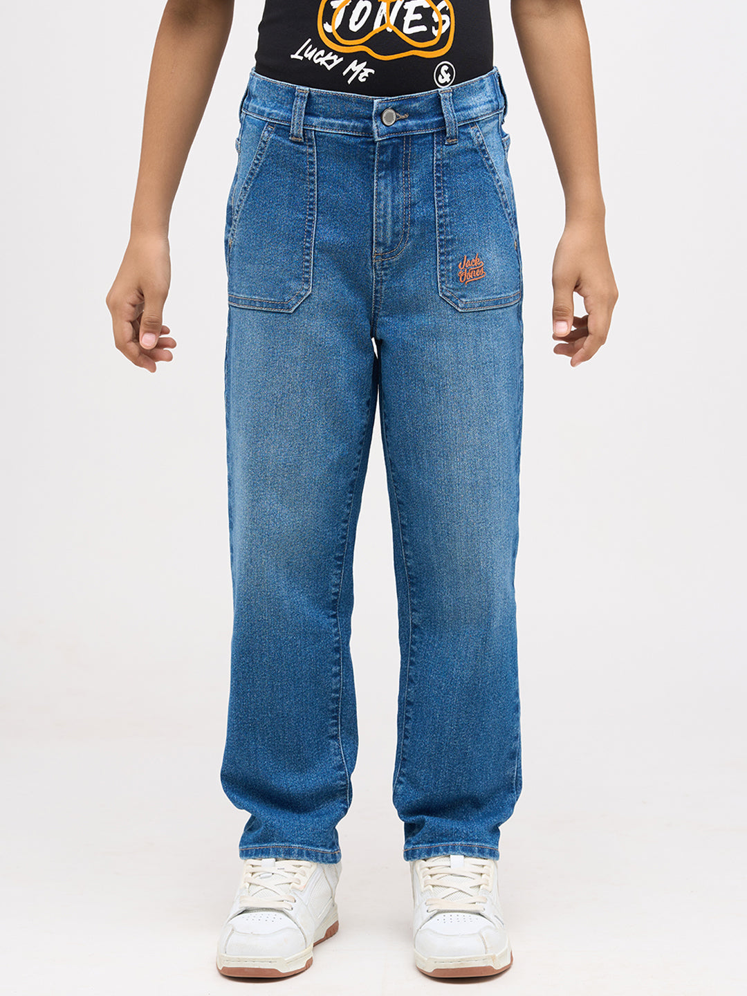 Boys Mid Rise Washed Loose Fit Jeans