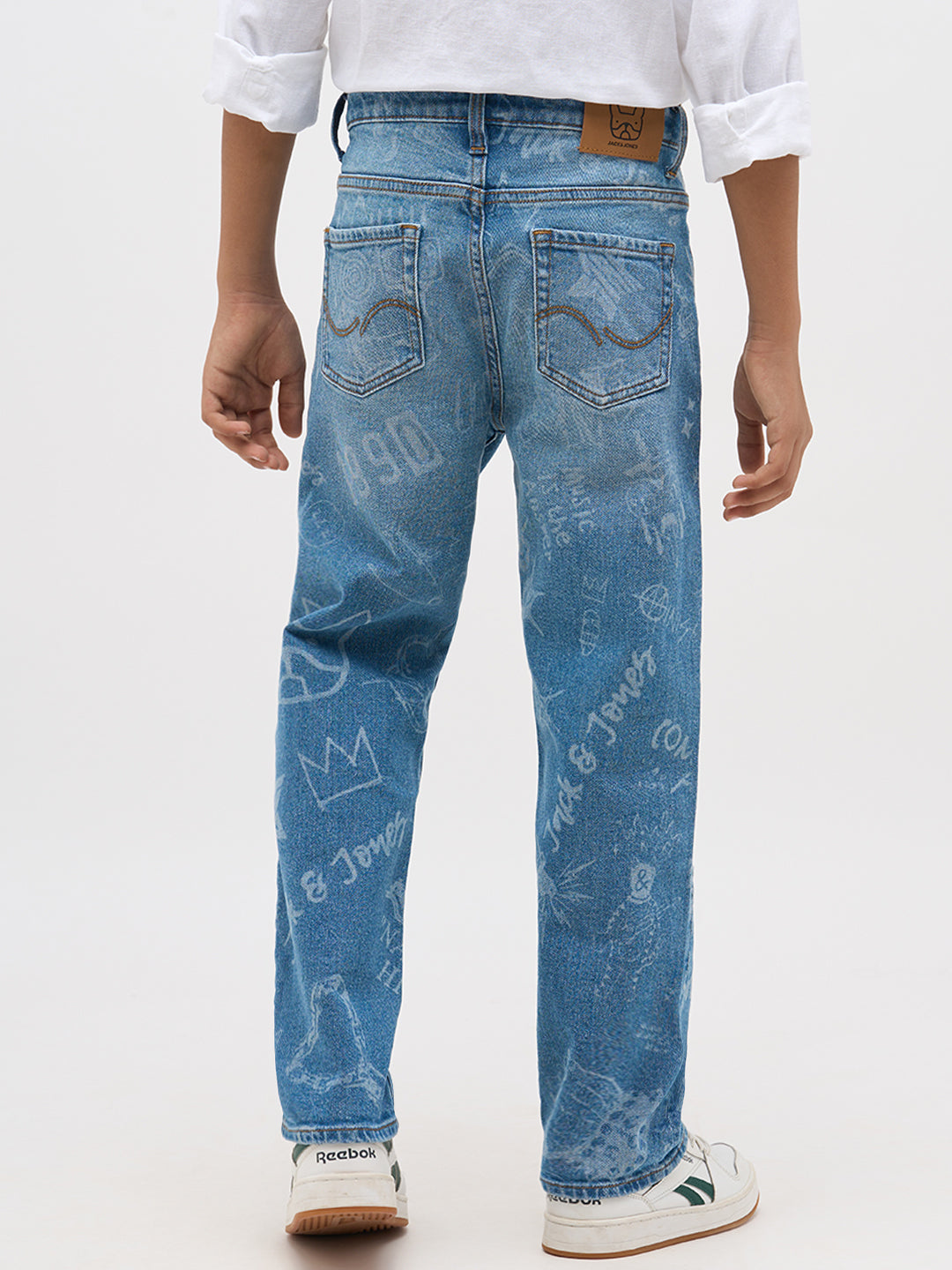 Blue Washed Printed Loose Fit Jeans