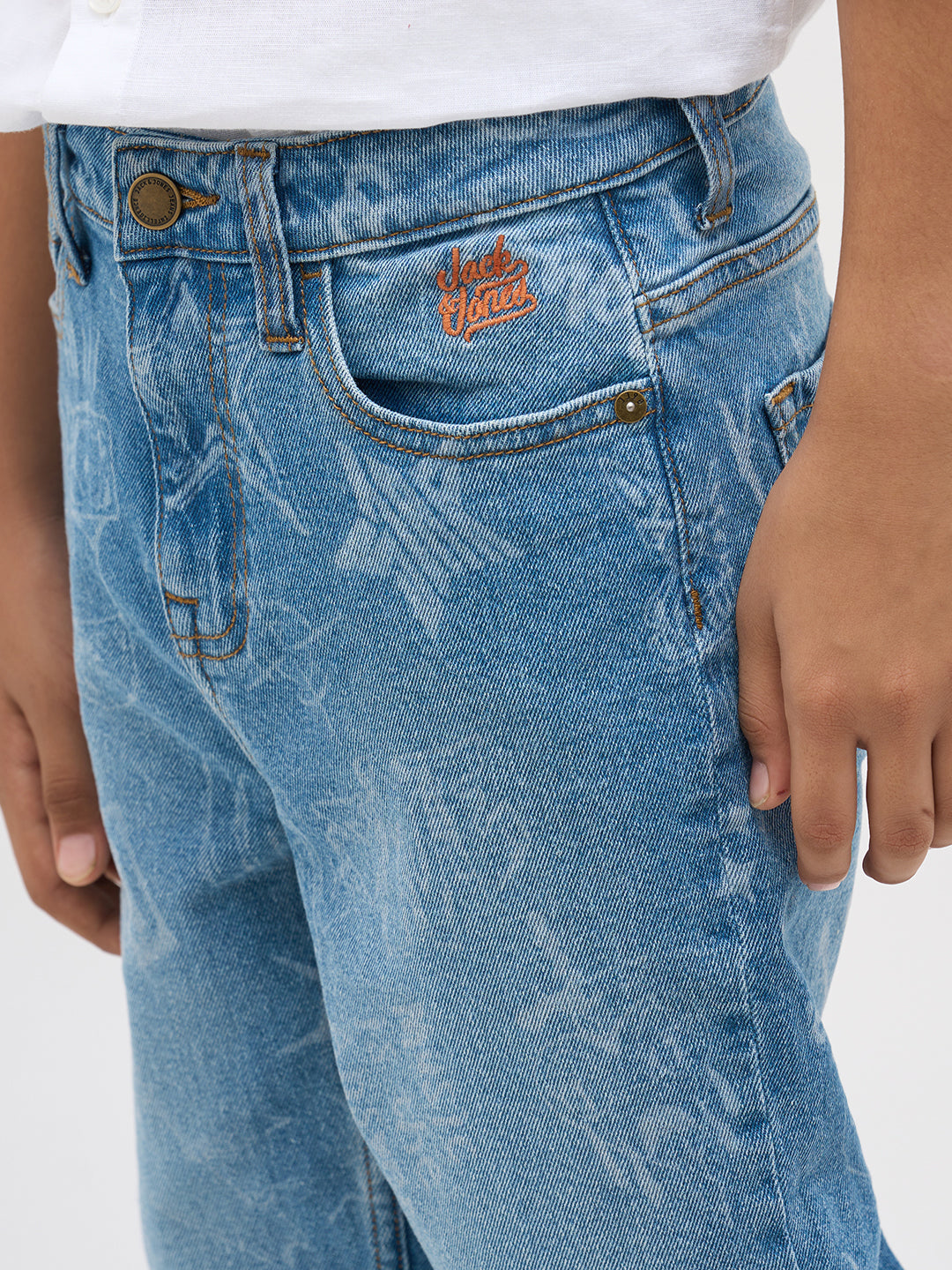 Blue Washed Printed Loose Fit Jeans