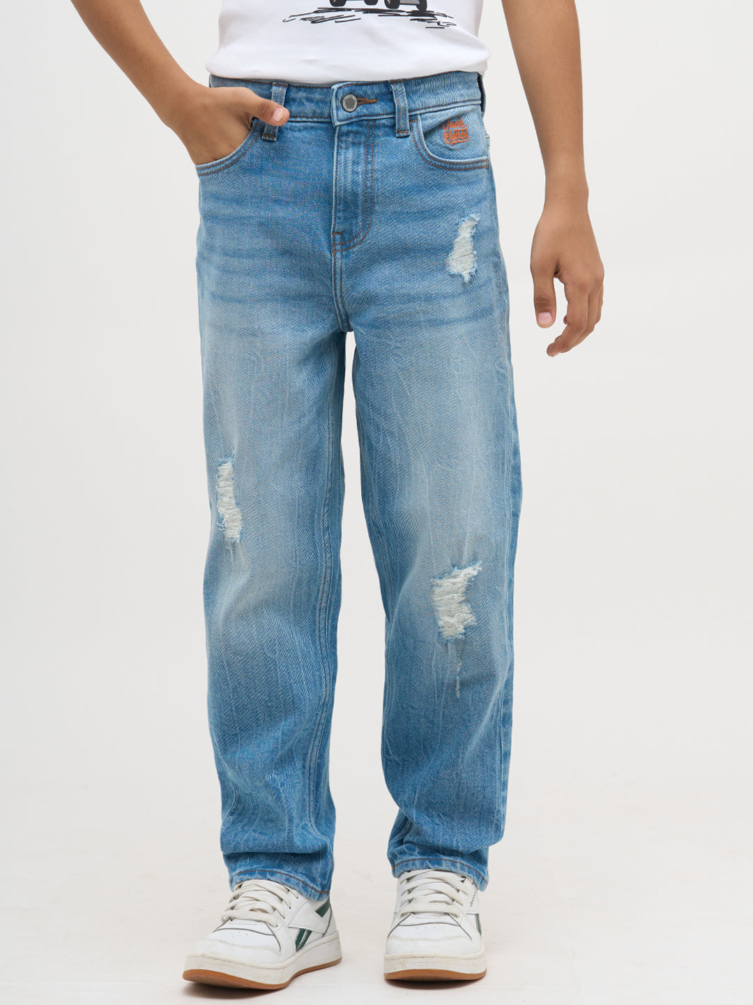 Blue Distressed Regular Fit Jeans