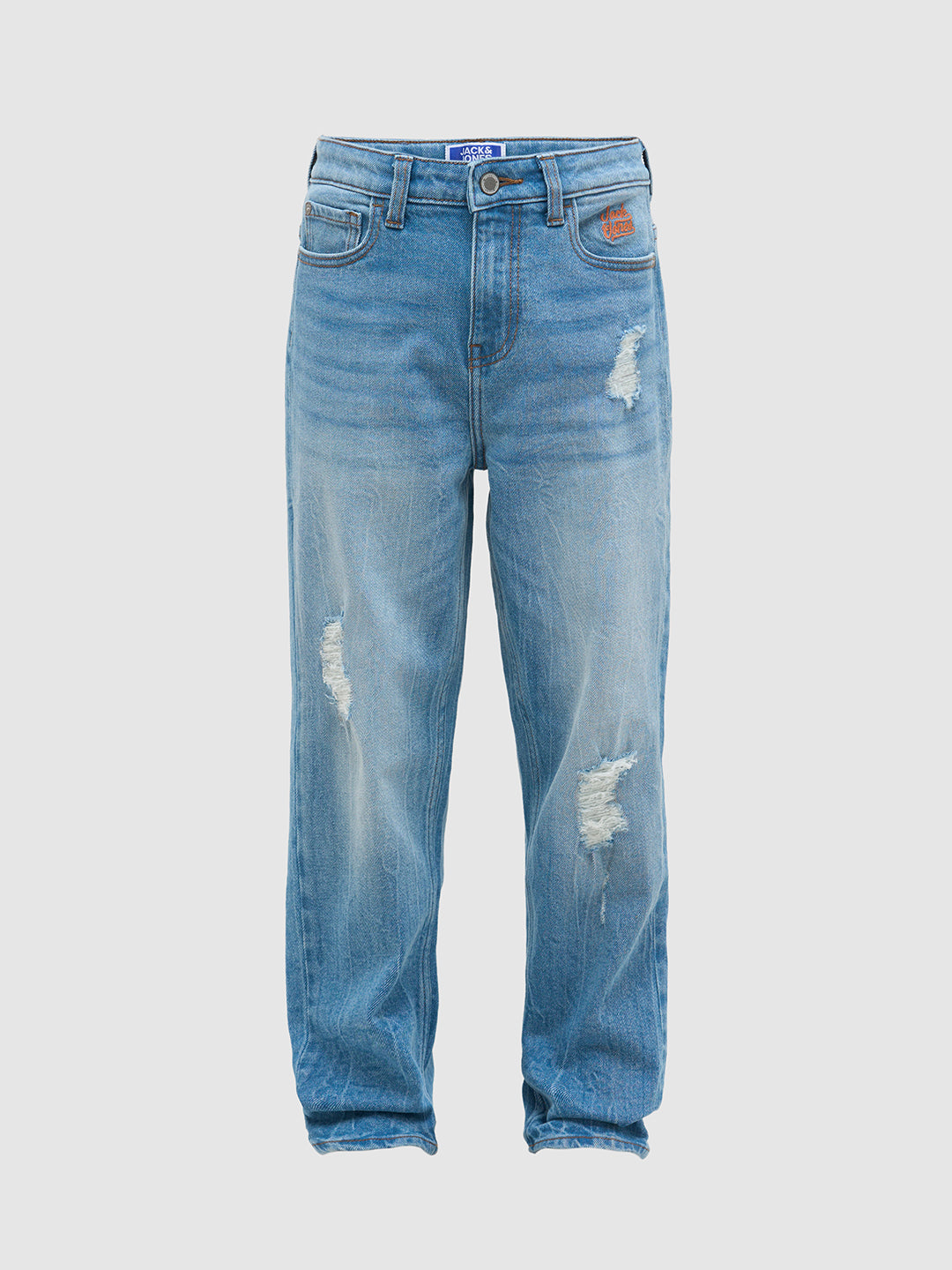Blue Distressed Regular Fit Jeans