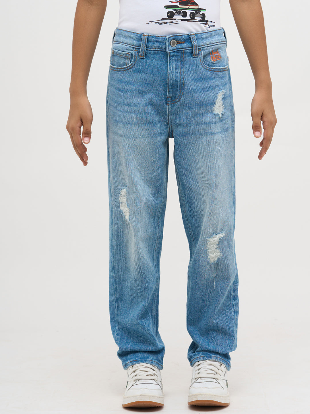 Blue Distressed Regular Fit Jeans