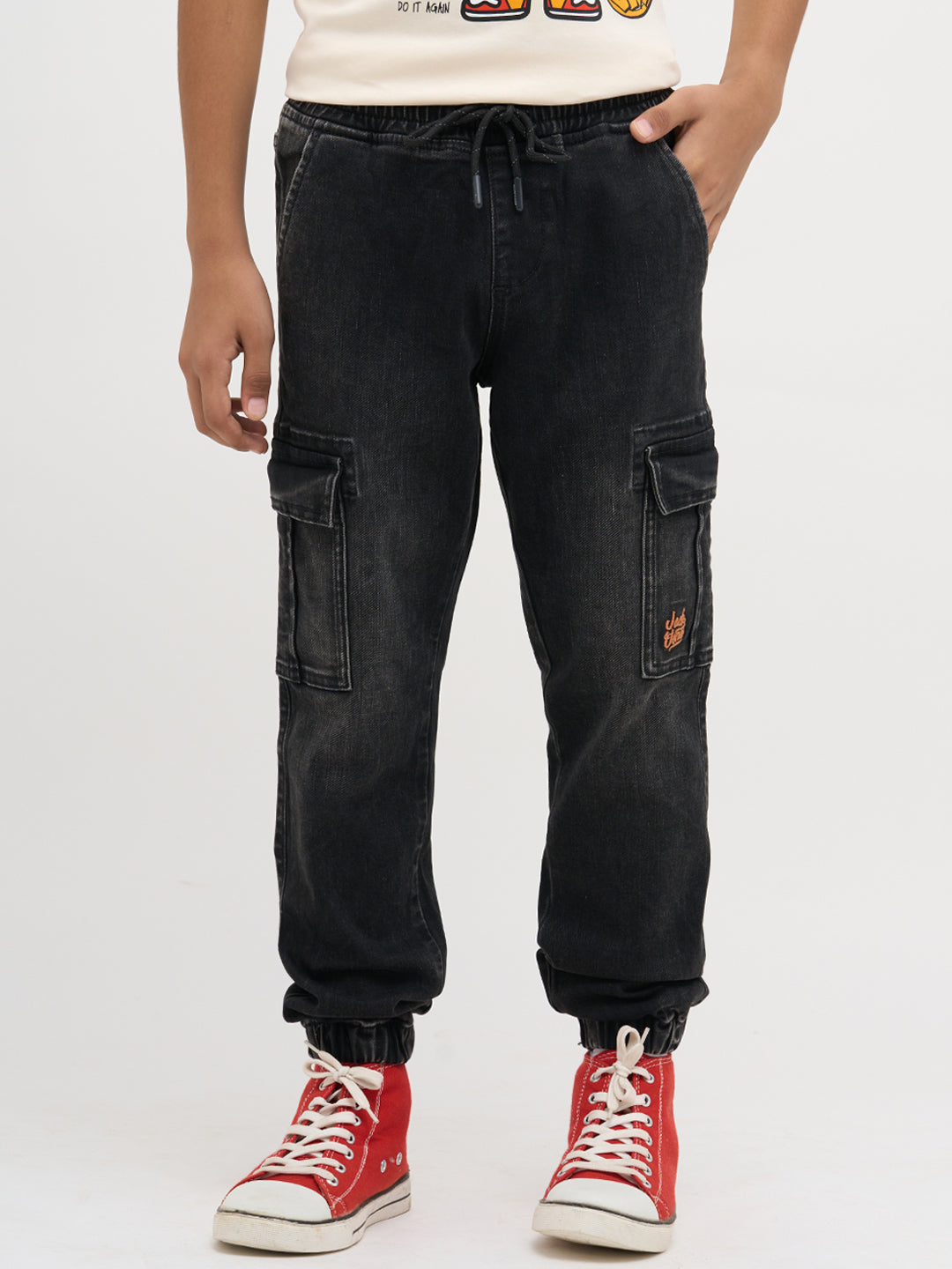 Black Cotton Faded Jogger Jeans