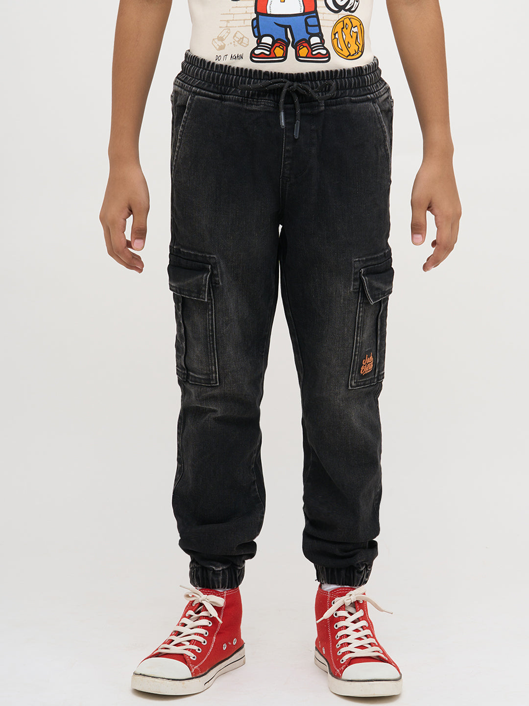 Black Cotton Faded Jogger Jeans
