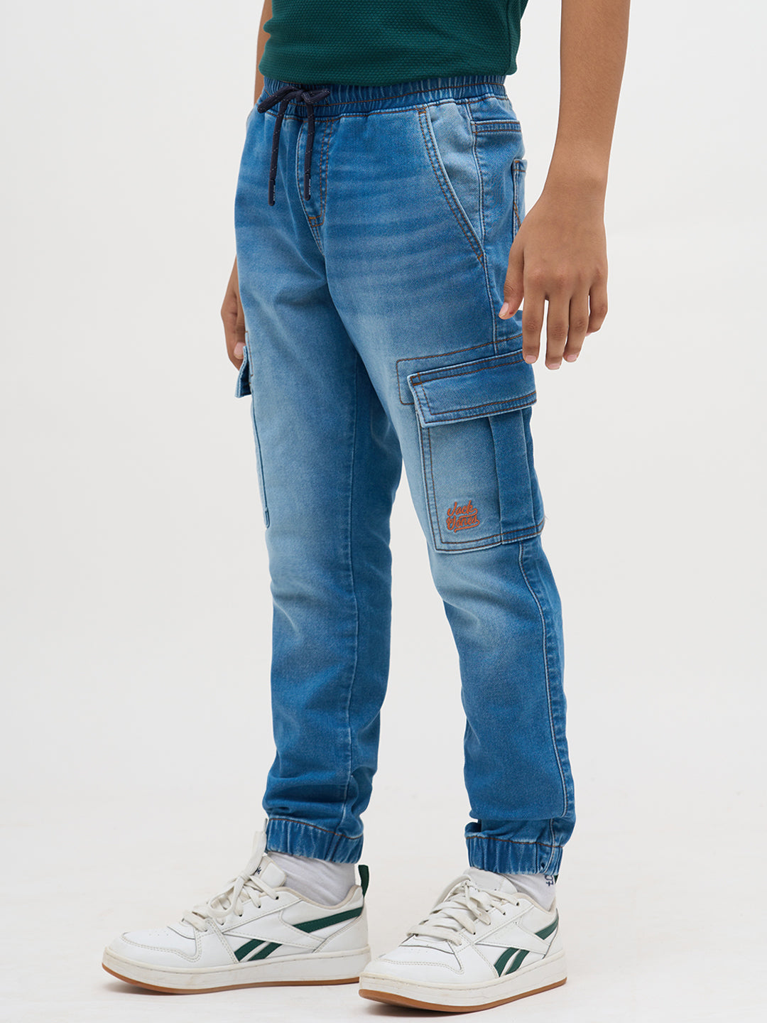 Blue Cotton Faded Jogger Jeans