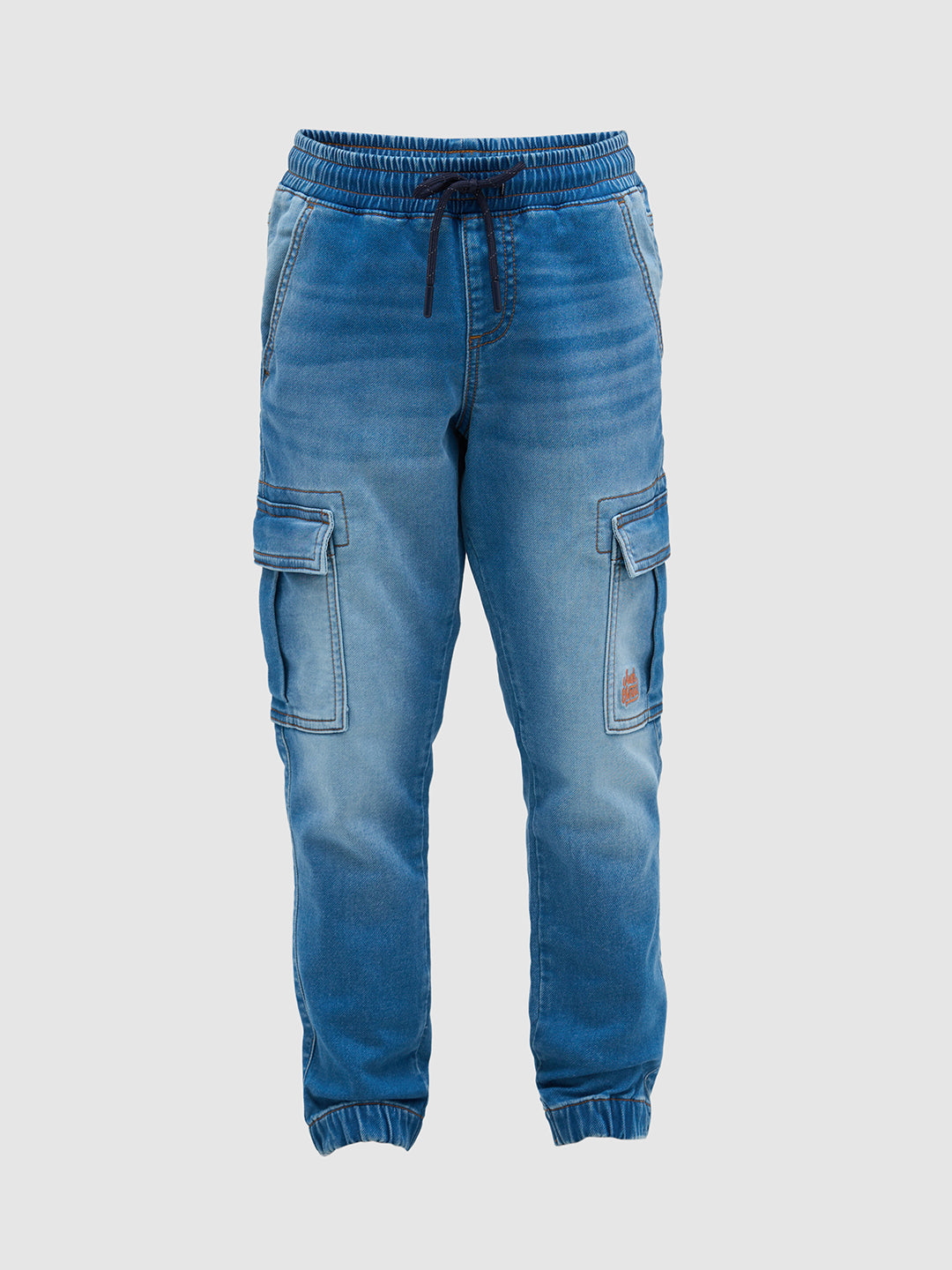 Blue Cotton Faded Jogger Jeans