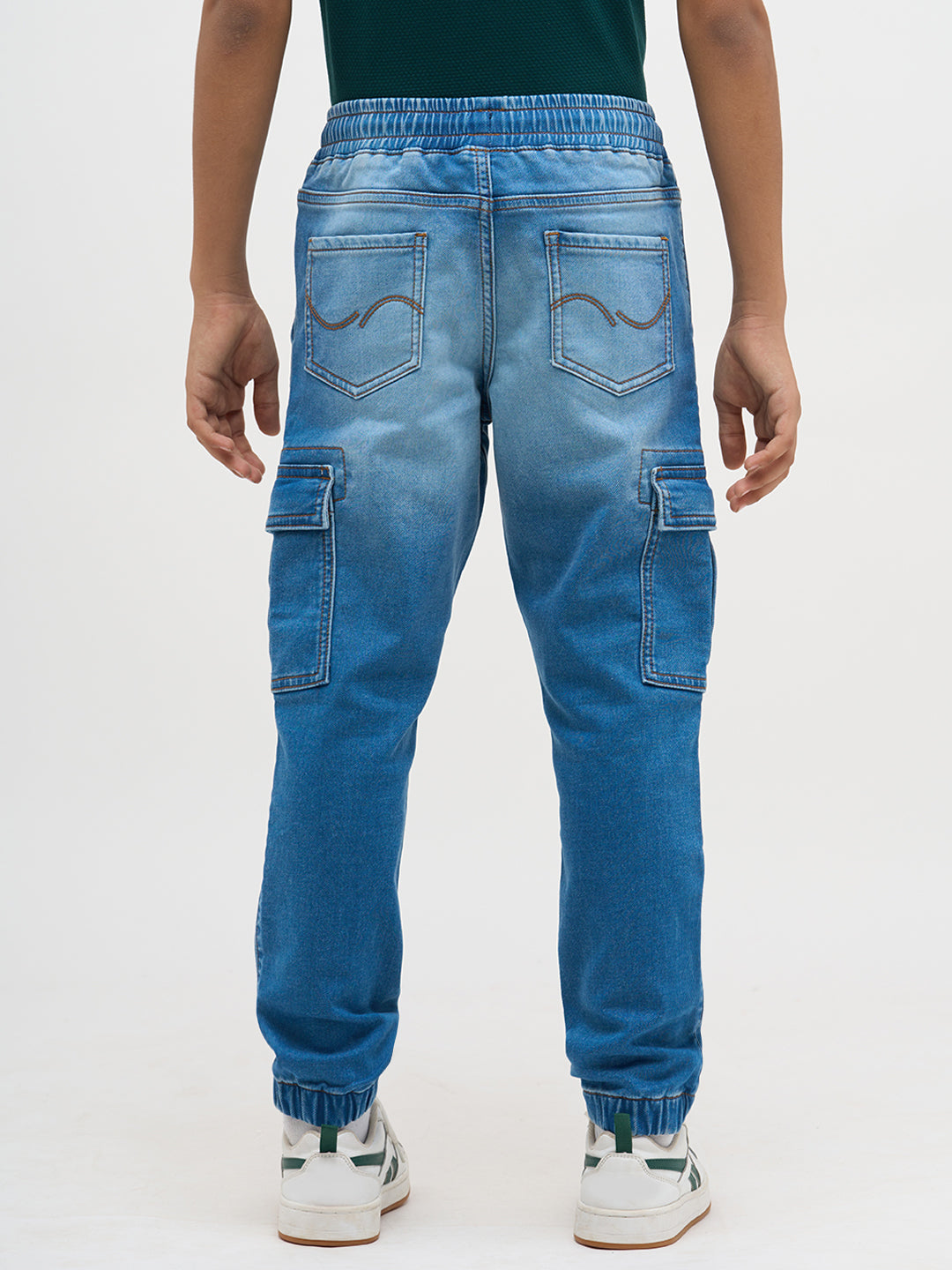 Blue Cotton Faded Jogger Jeans