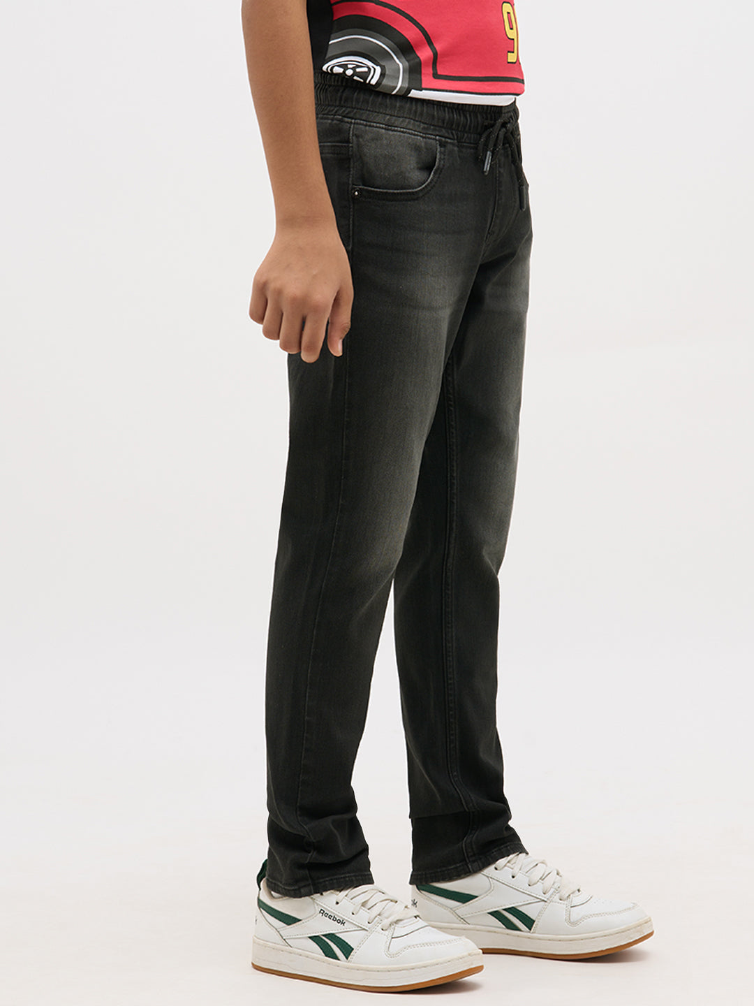 Black Washed Drawstring Regular Fit Jeans