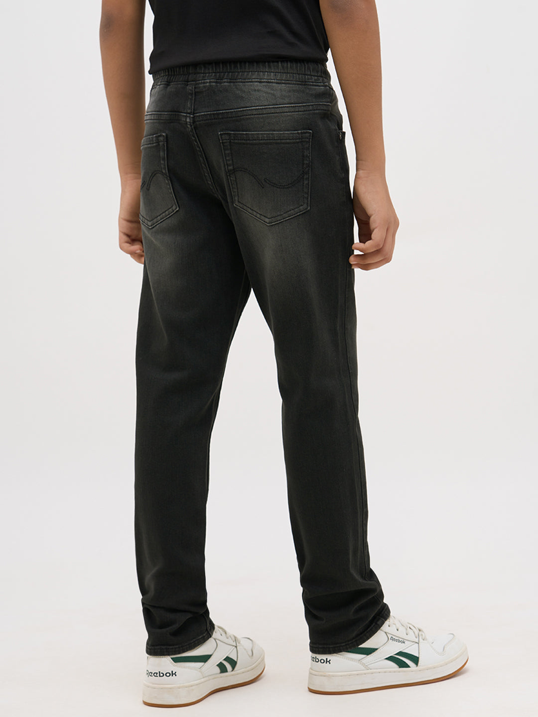 Black Washed Drawstring Regular Fit Jeans