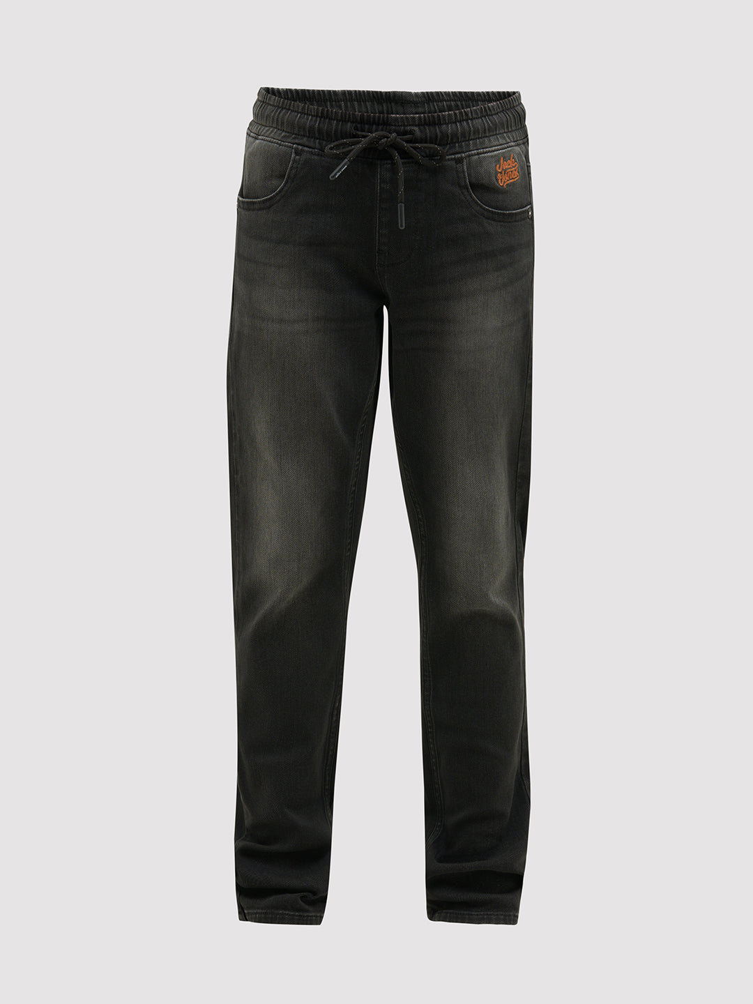 Black Washed Drawstring Regular Fit Jeans