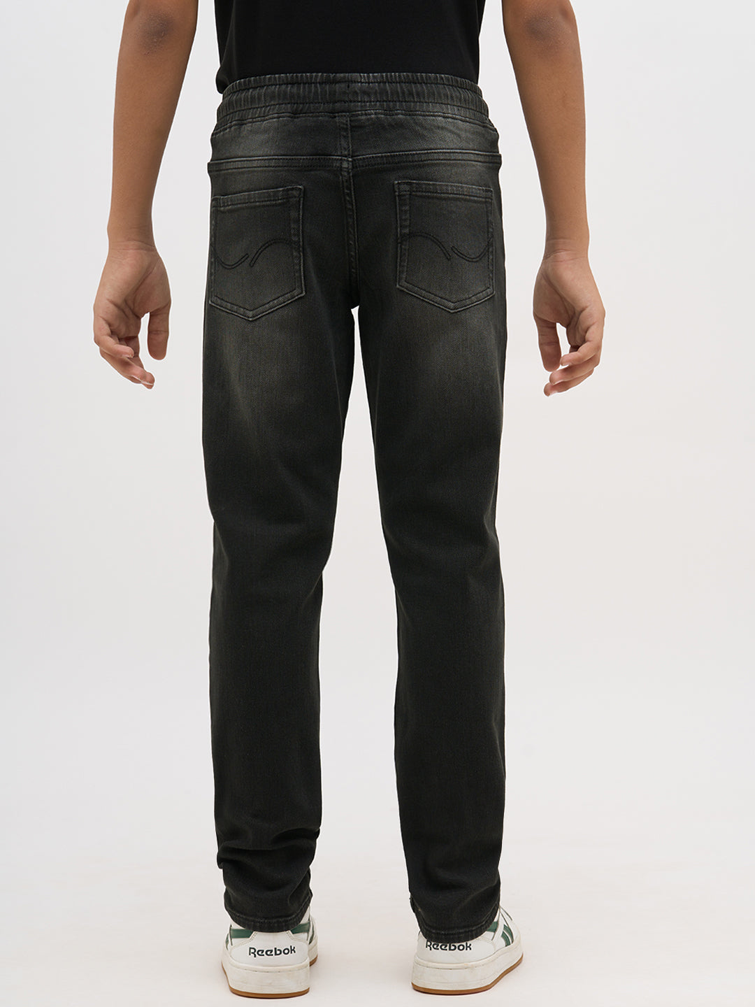 Black Washed Drawstring Regular Fit Jeans