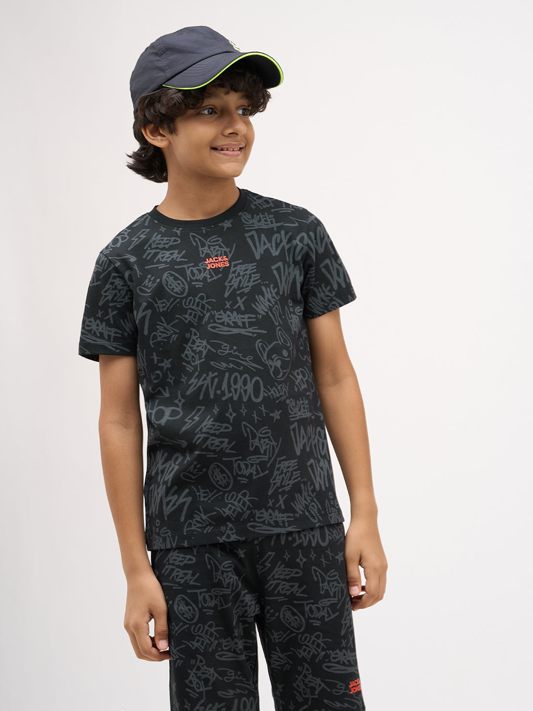 Boys Printed Cotton T-shirt - Black