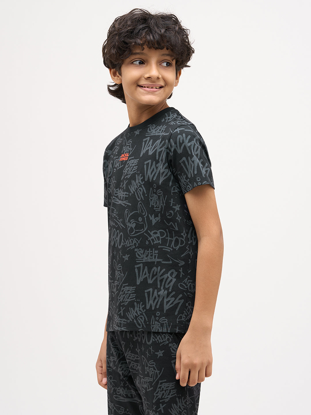 Boys Printed Cotton T-shirt - Black
