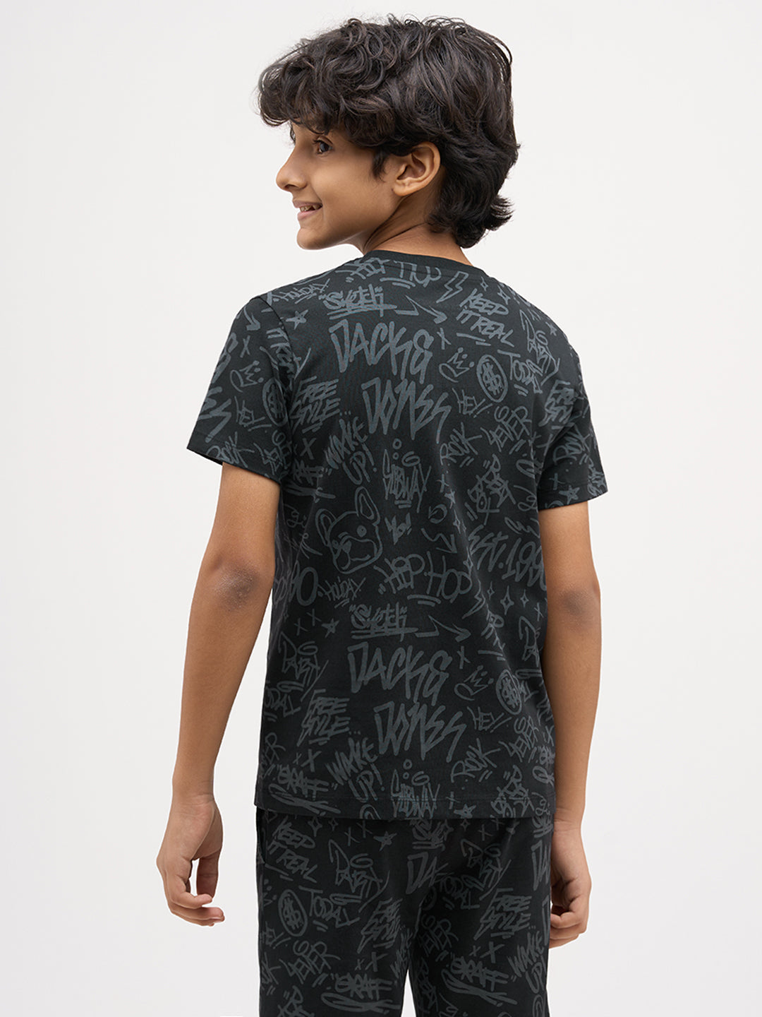 Boys Printed Cotton T-shirt - Black