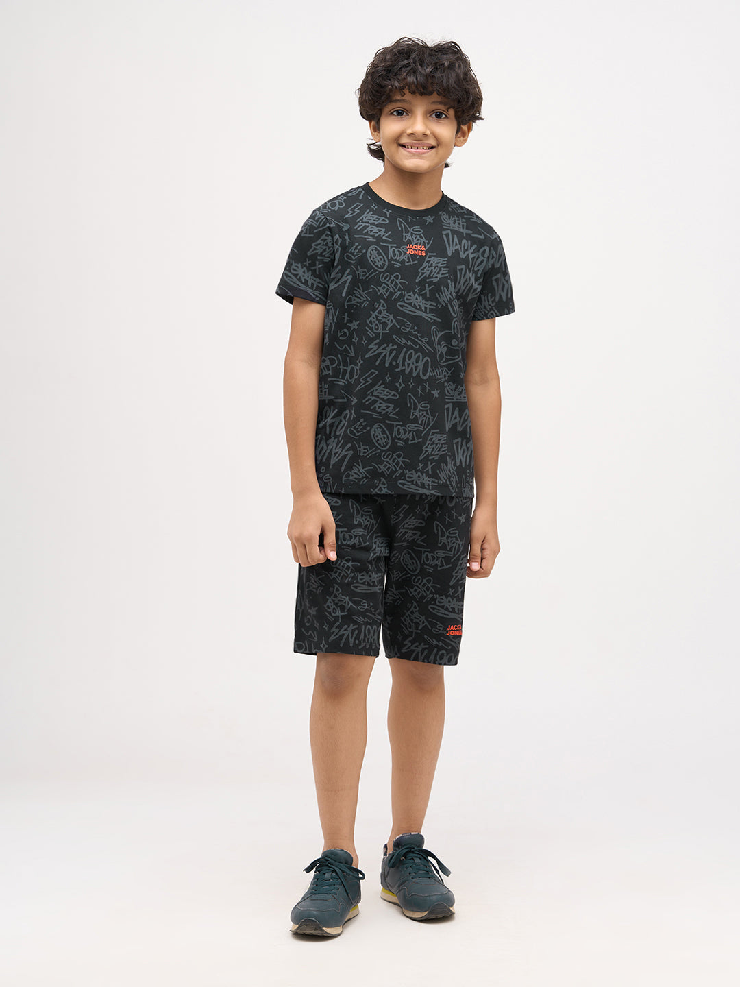 Boys Printed Cotton T-shirt - Black