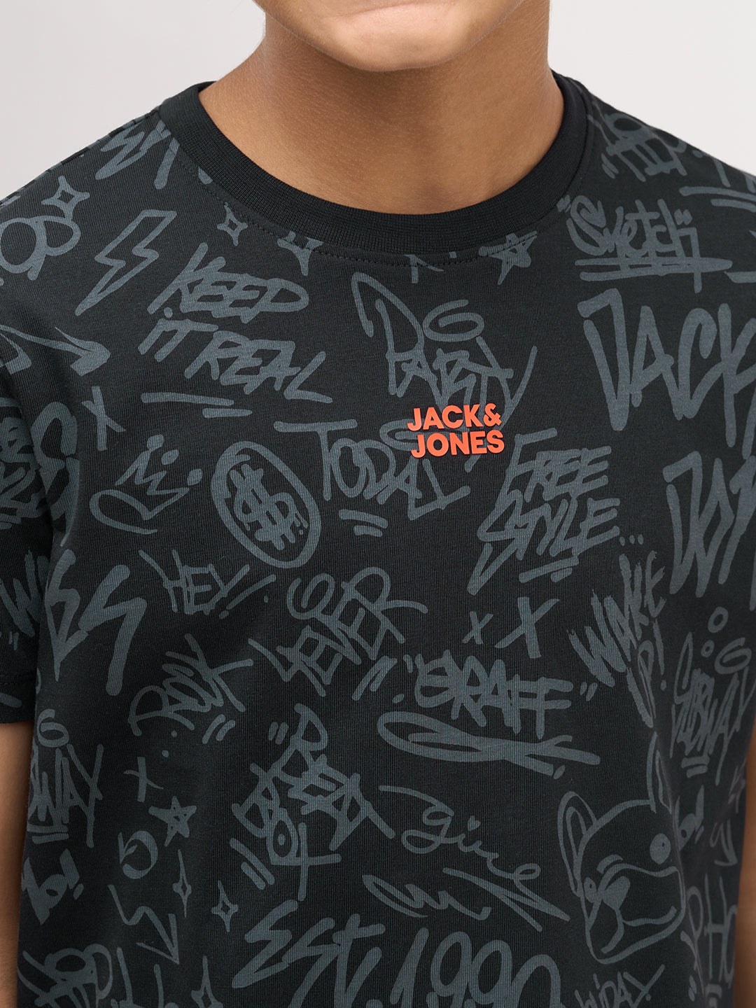 Boys Printed Cotton T-shirt - Black