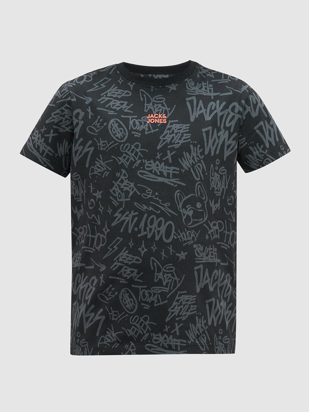 Boys Printed Cotton T-shirt - Black