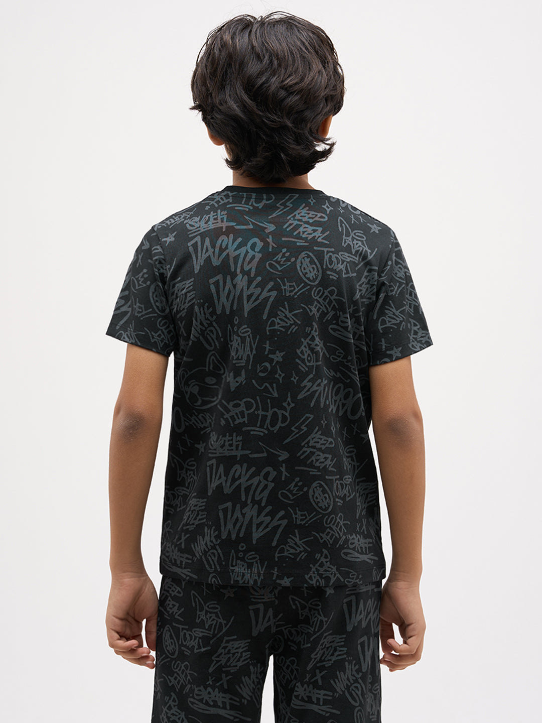 Boys Printed Cotton T-shirt - Black