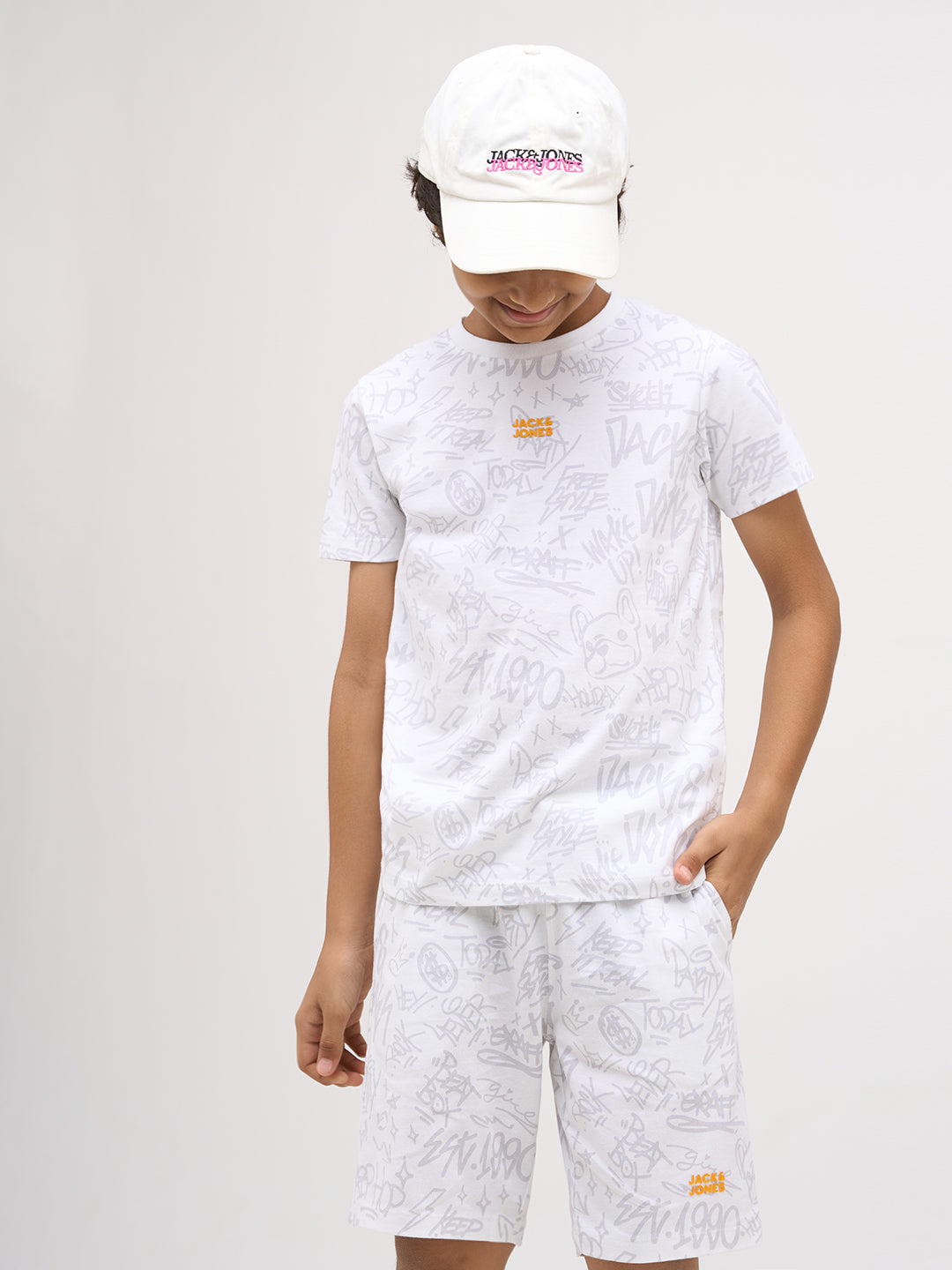 Boys Printed Cotton T-shirt - White