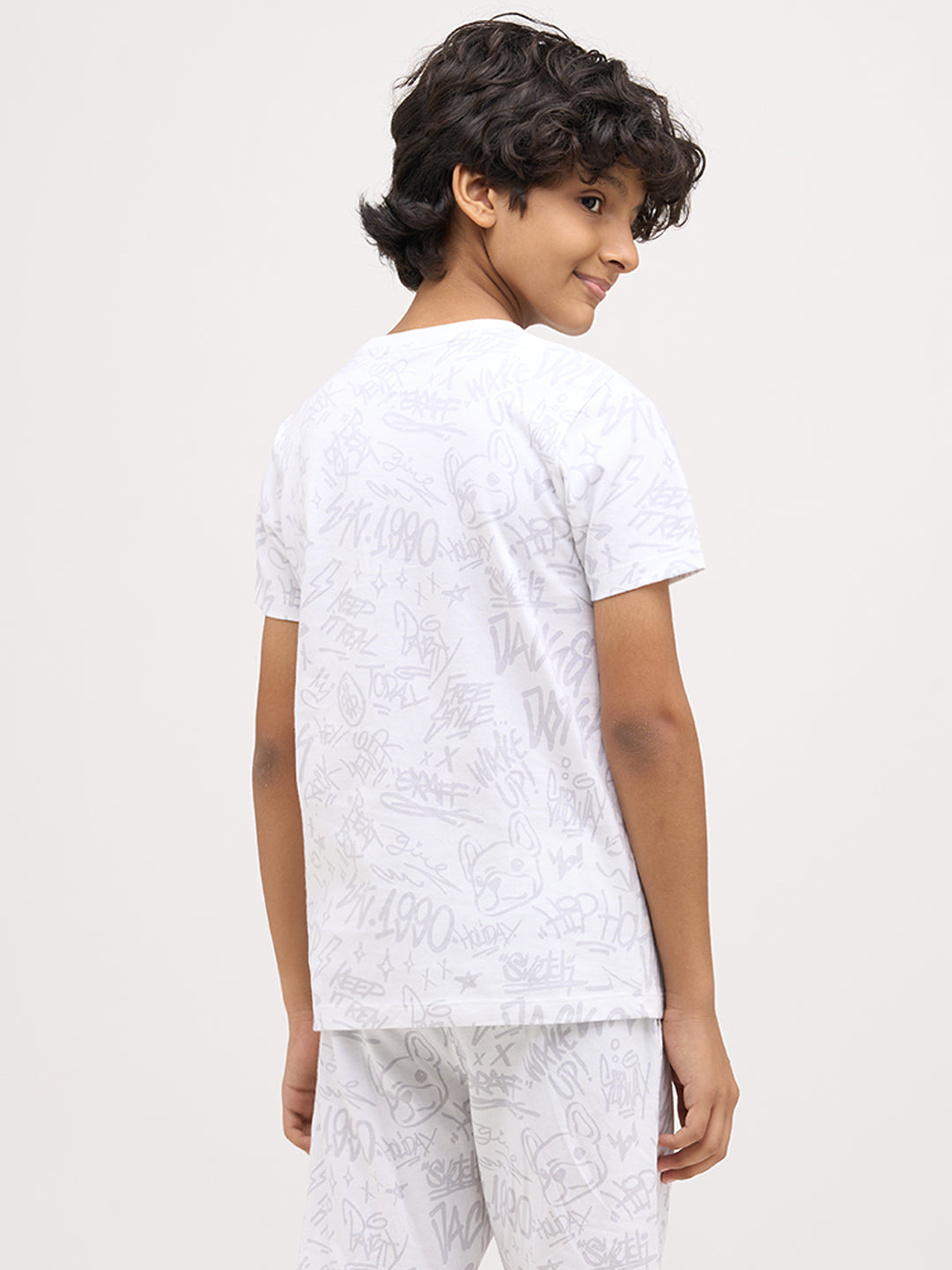 Boys Printed Cotton T-shirt - White
