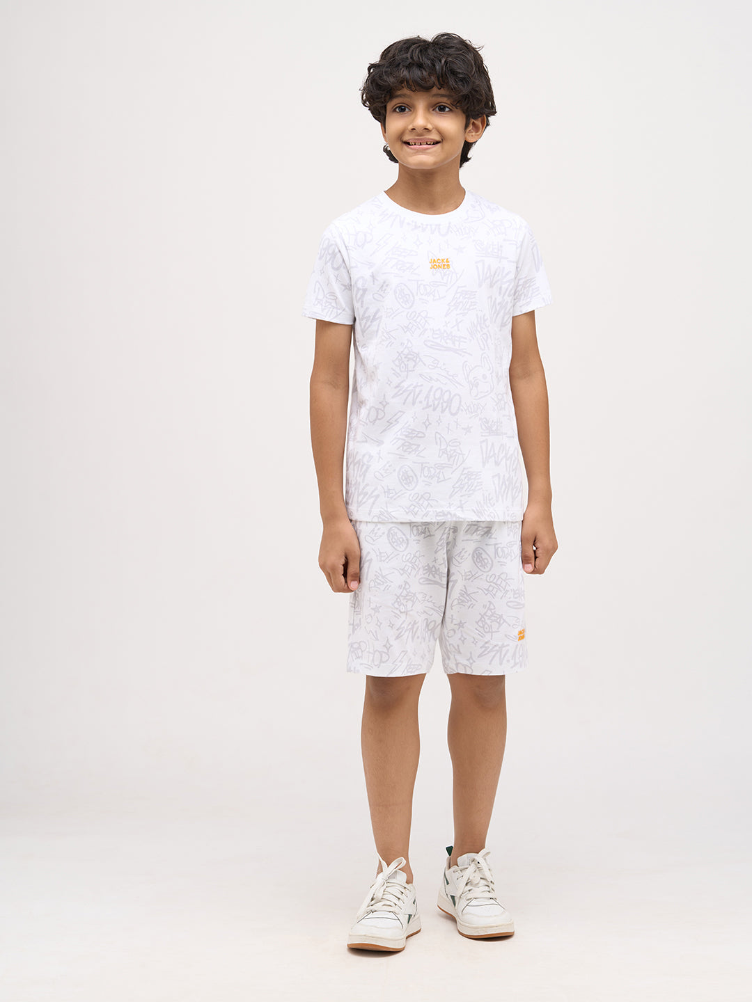 Boys Printed Cotton T-shirt - White