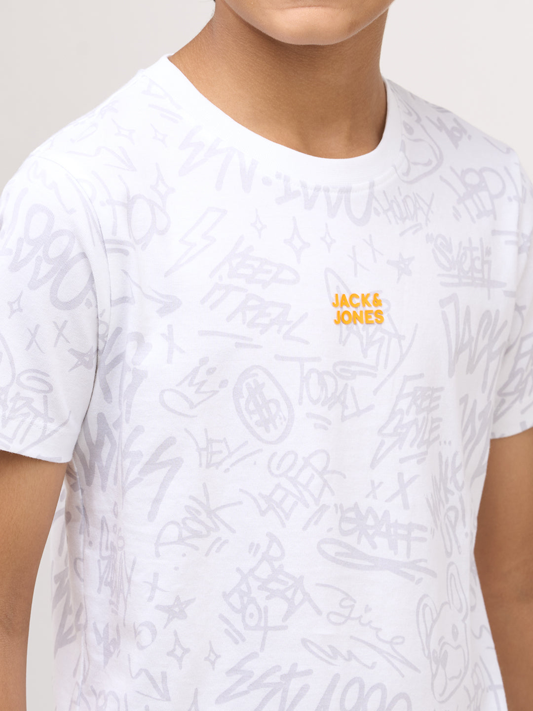 Boys Printed Cotton T-shirt - White