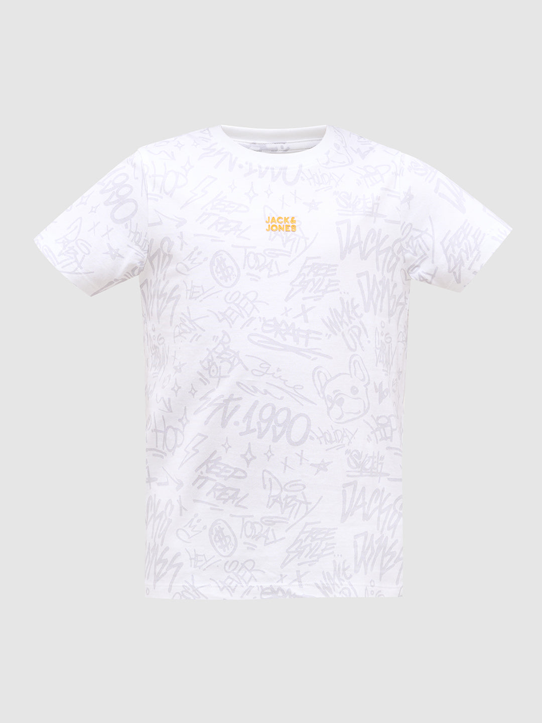 Boys Printed Cotton T-shirt - White